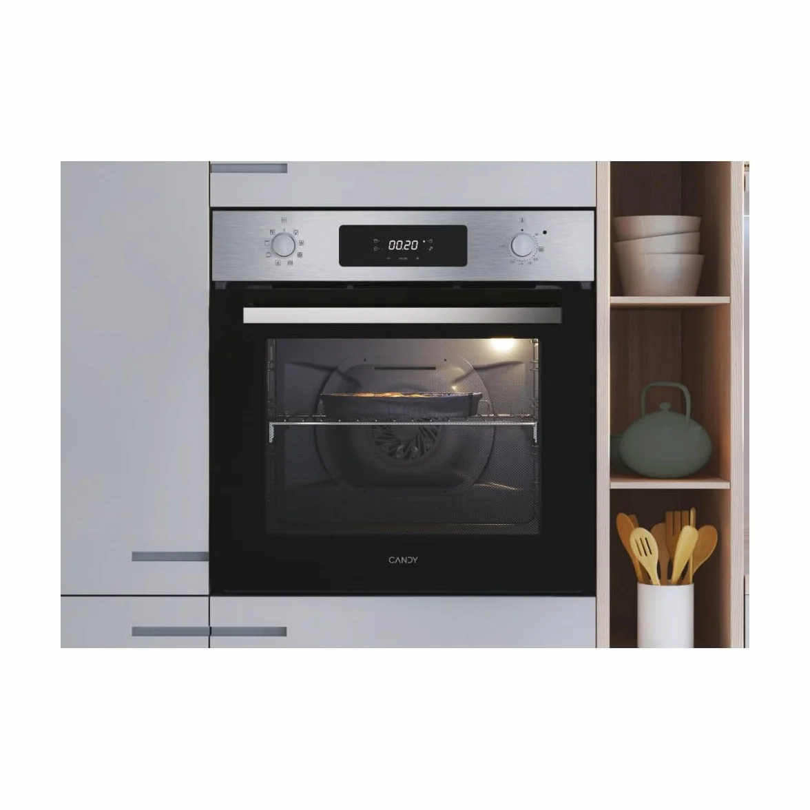 Candy New Moderna F CM955XRLCN Horno Multifunción, 70L, 1 Bandeja y 1 Rejilla, Función Vapor, Limpieza Pirolítica e Hidrolítica, Convección + Ventilador, 9 Funciones