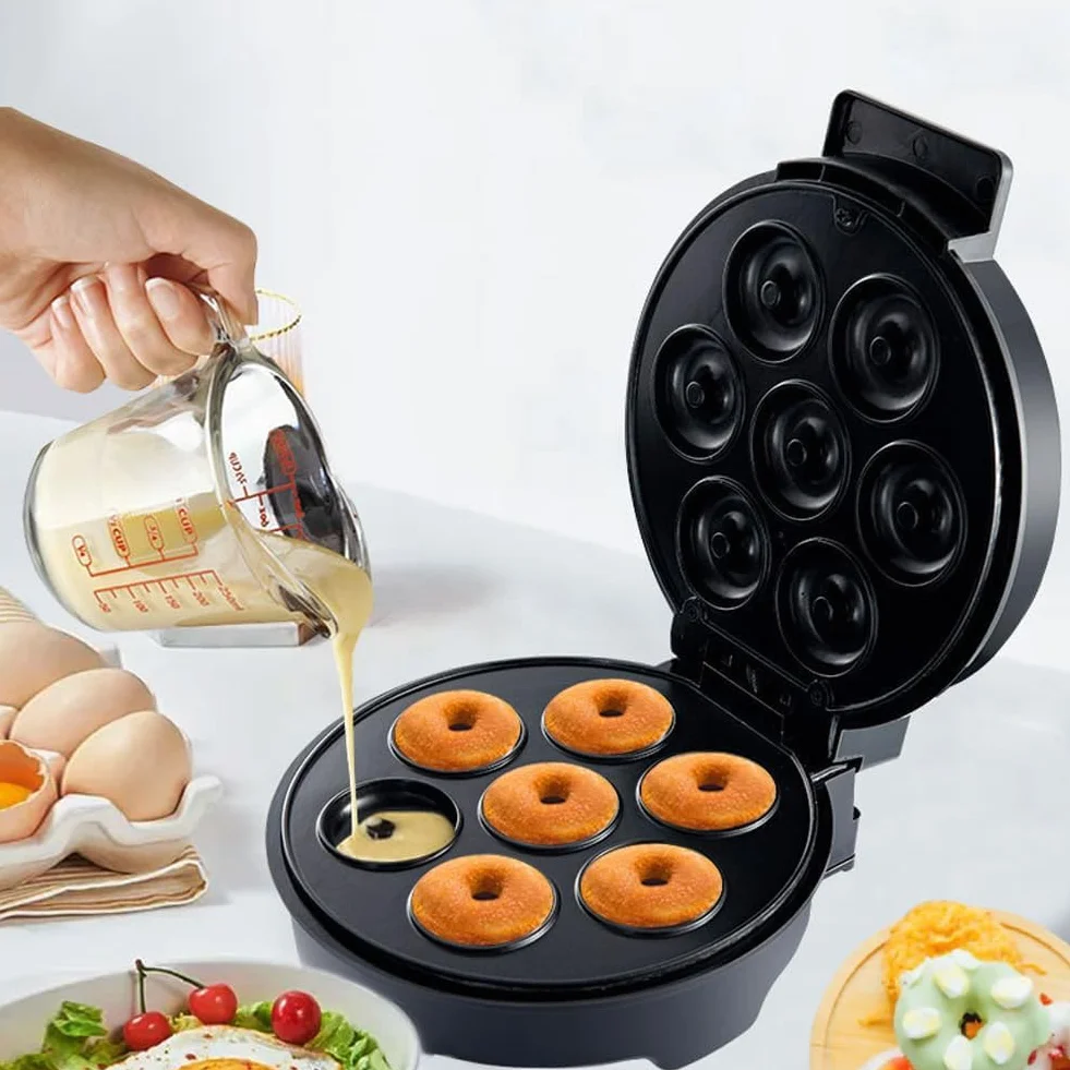 SOKANY SK-327 1000W Máquina para Rosquillas, Máquina para Rosquillas Para 7 donuts, Revestimiento Antiadherente, Fácil de limpiar, Horneado de doble cara