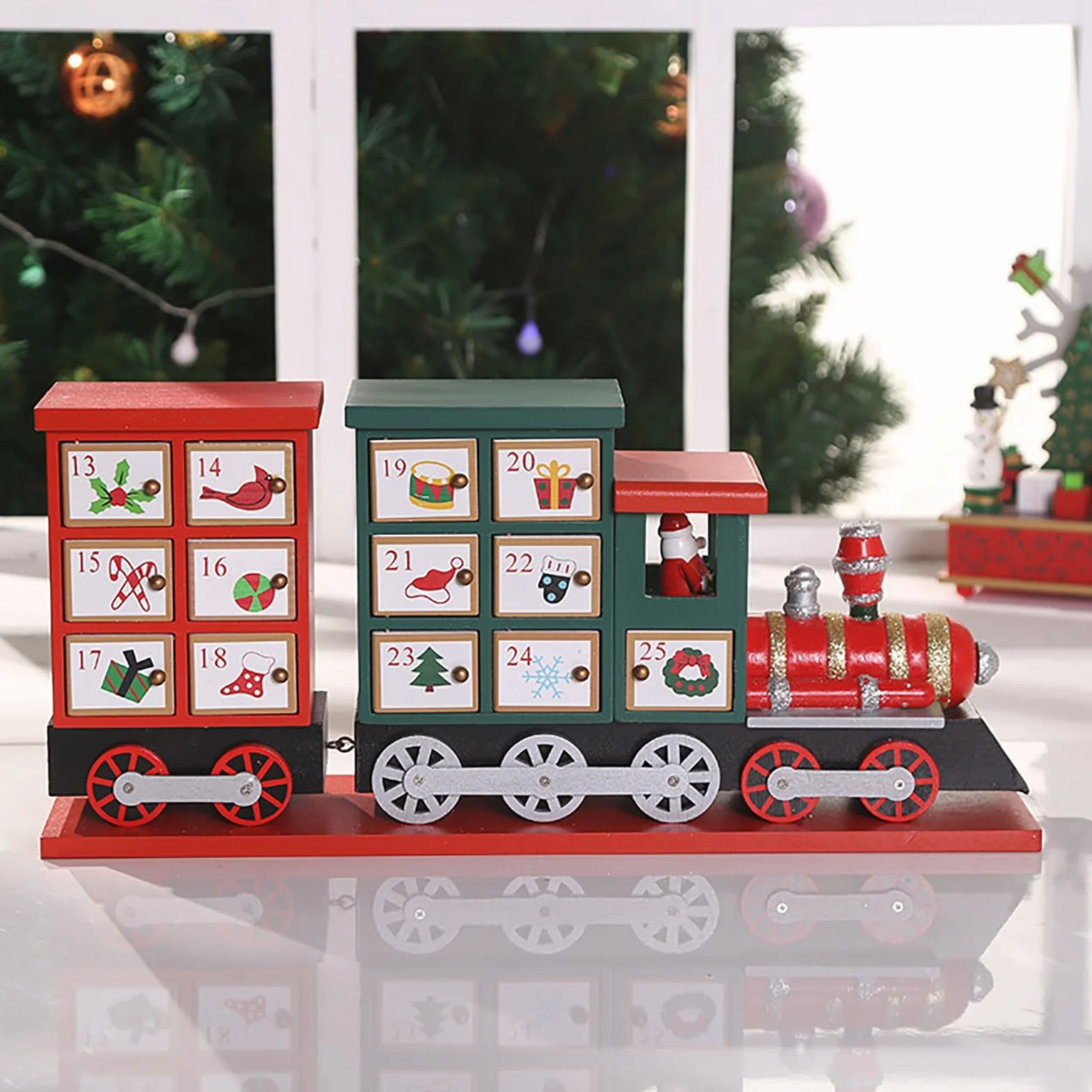 Calendario de Adviento de madera con 24 cajones para decoración de mesa (rojo, talla única)