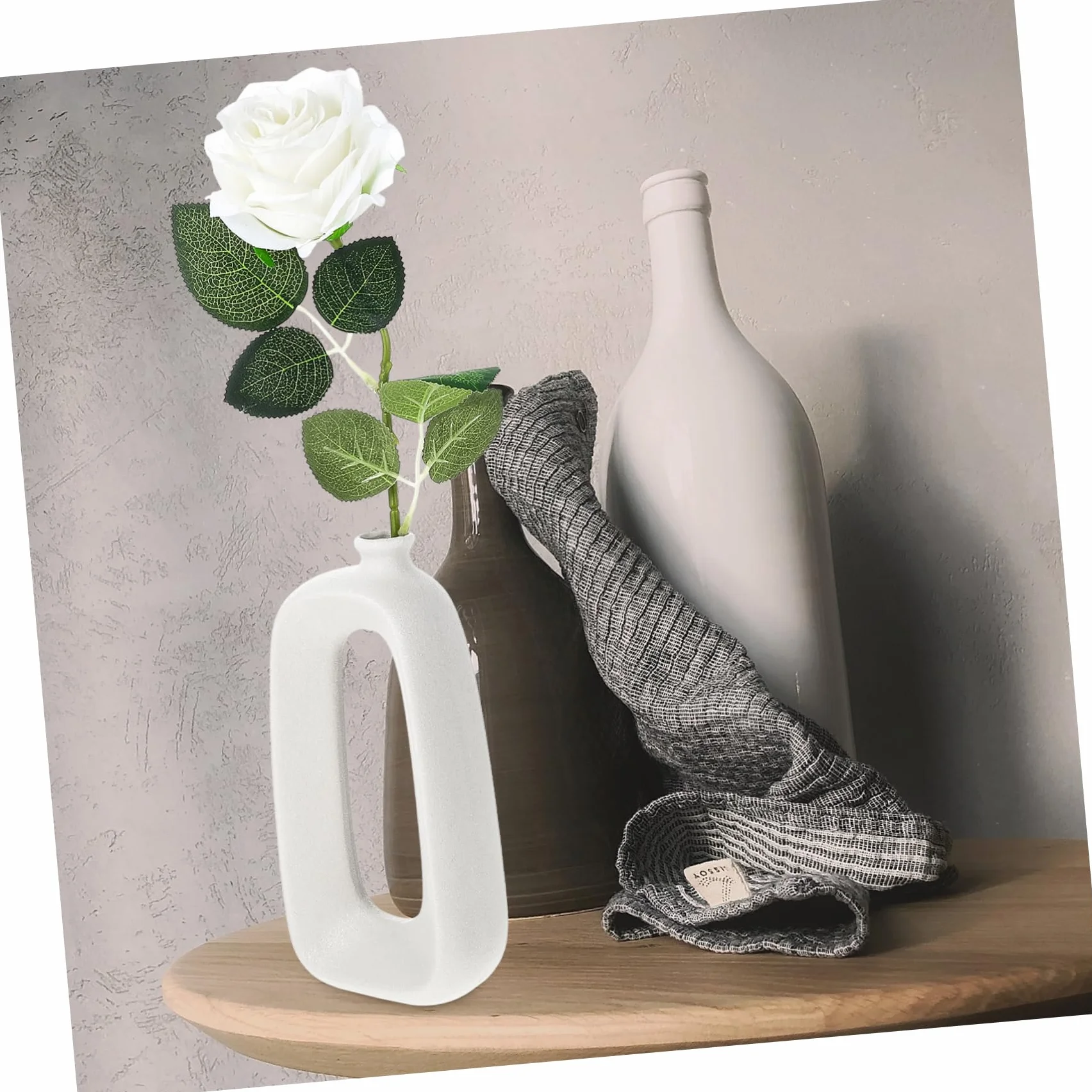Jarrón de Cerámica Pequeño de Forma Especial Blanco 2 Piezas | Acabado Mate, Resistente al Desgaste y Finamente Procesado, para Flores y Plantas, Uso Hogar u Oficina