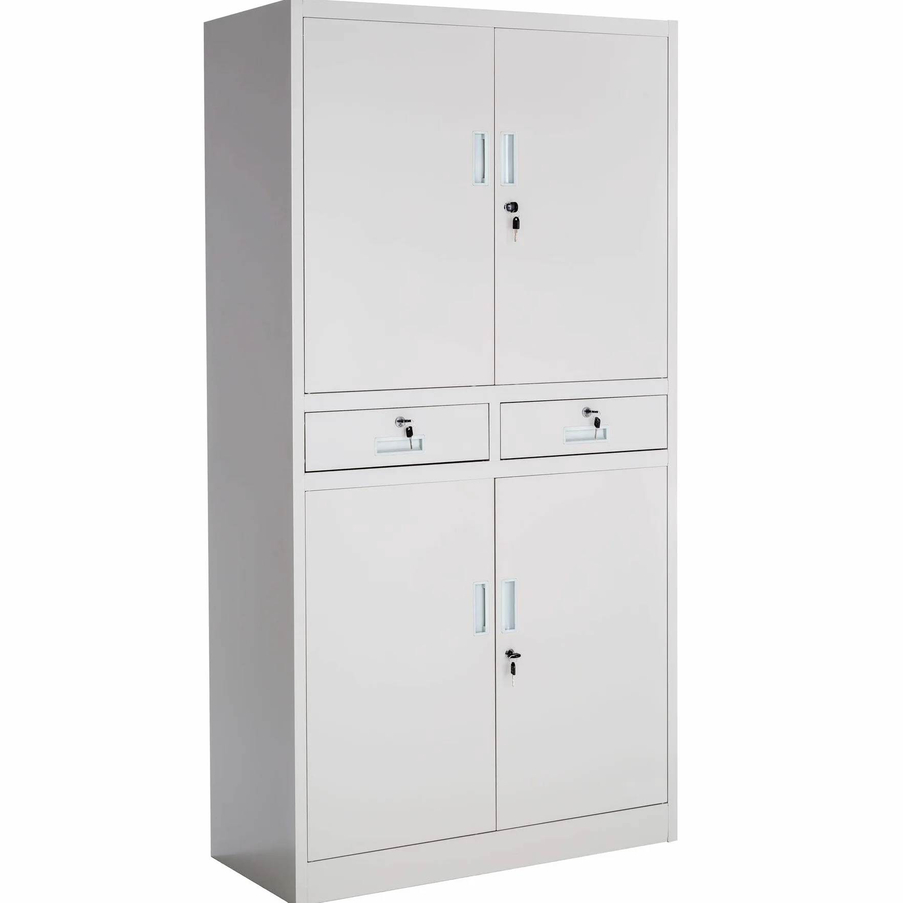 tectake® Armario Archivador Oficina en Acero, Armario Exterior e Interior con Candado Seguridad, Armario Multiusos con 5 Alturas, 4 Puertas, 2 Cajones, 3 Estantes Ajustables, 180x90x40 cm - Gris
