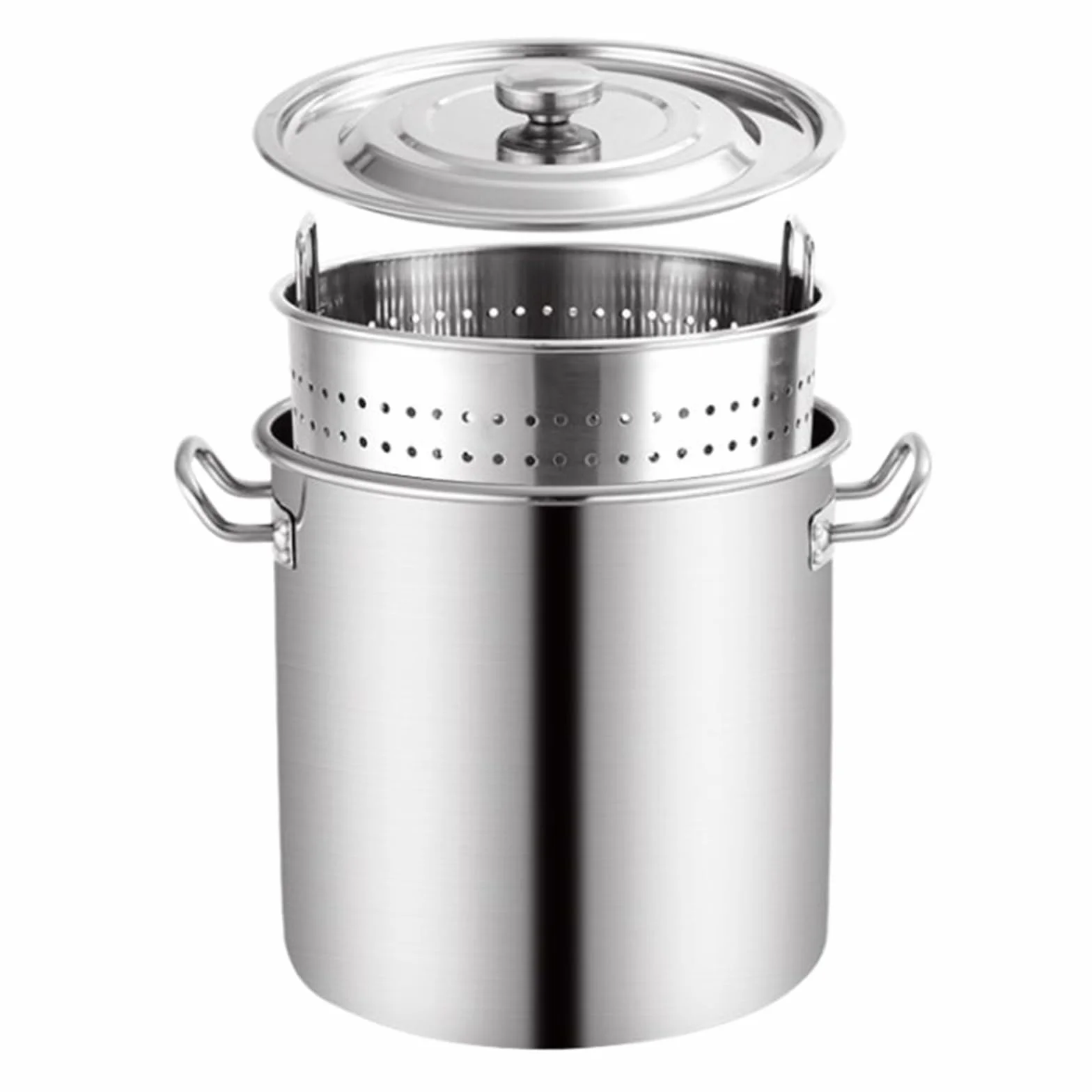 20-90l olla de almacenamiento con cesta de colador y mango retráctil, olla de cocina de mariscos de acero comercial olla de caldera de pescado de cangrejo de pavo freidora para cocinar al vapor y