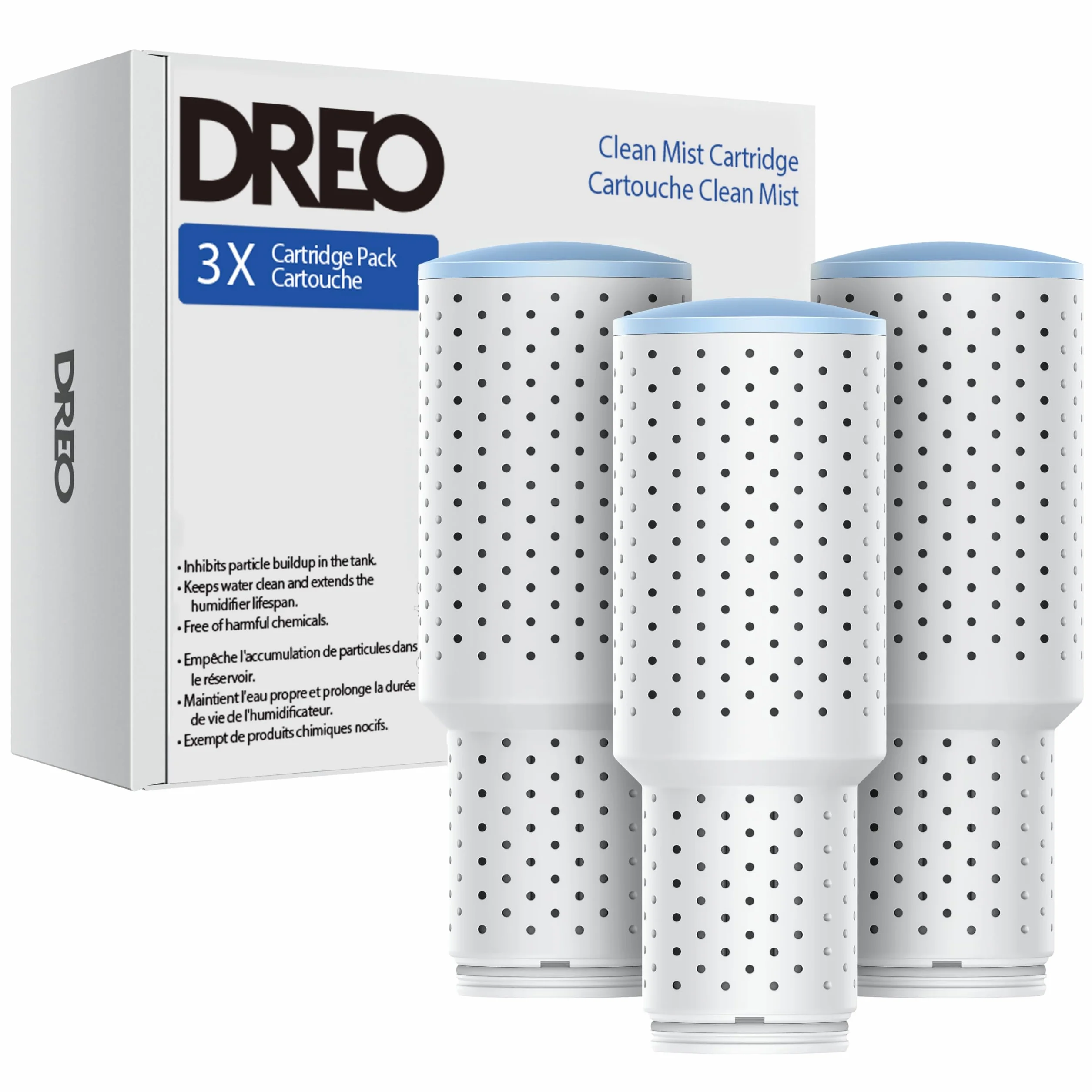 Dreo Paquete de 3 cartuchos de niebla limpia para humidificadores, compatible con humidificadores Dreo HM311/311S/524/524S/306, reduce la acumulación de contaminantes, niebla más saludable, limpieza