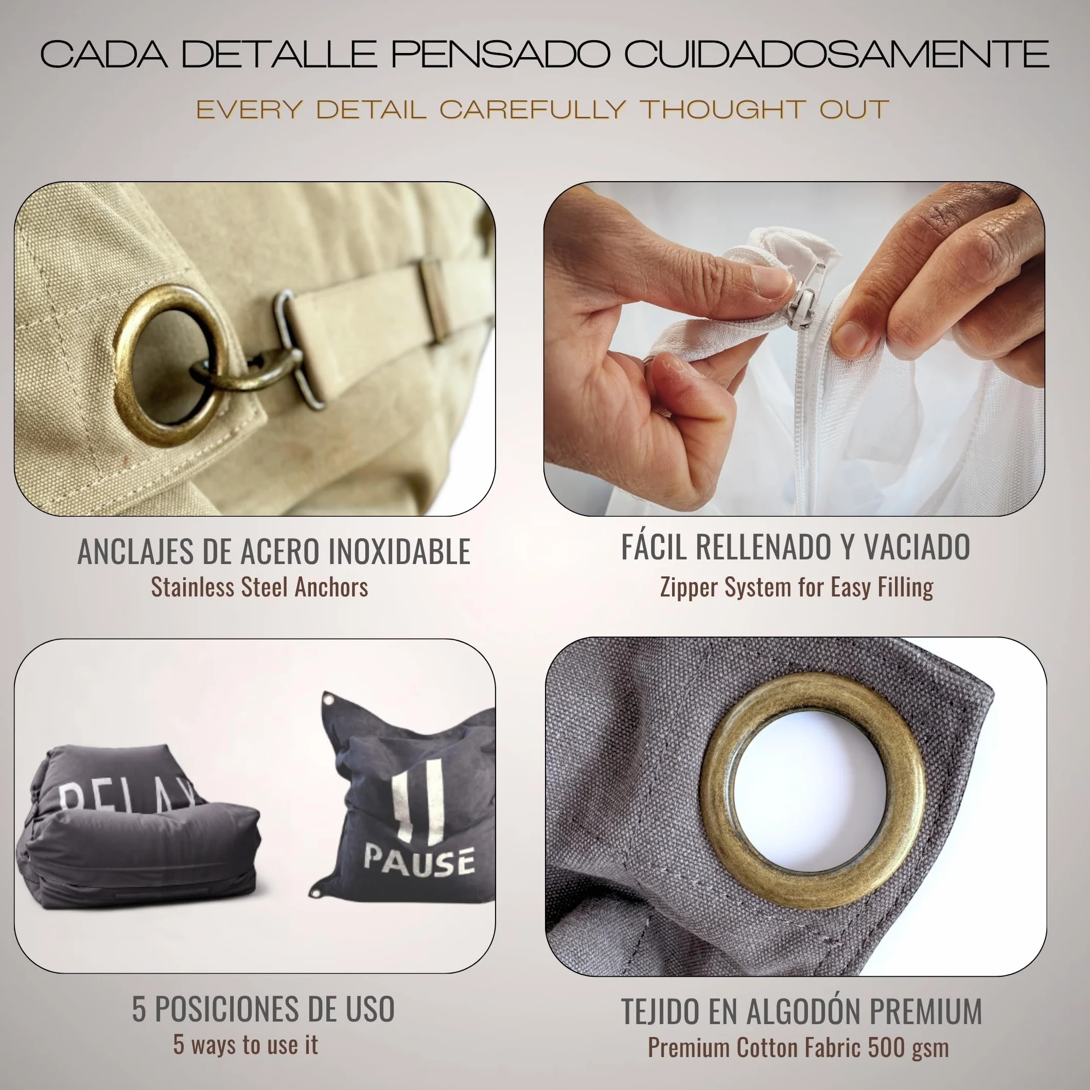 Aiire Sillón Puff con Relleno Incluido - Sofa Puf Gigante Moderno en Algodón Premium - Funda Desenfundable y Lavable - Bean Bag Chair para Jóvenes y Adultos - Puffs XXL [180x140]