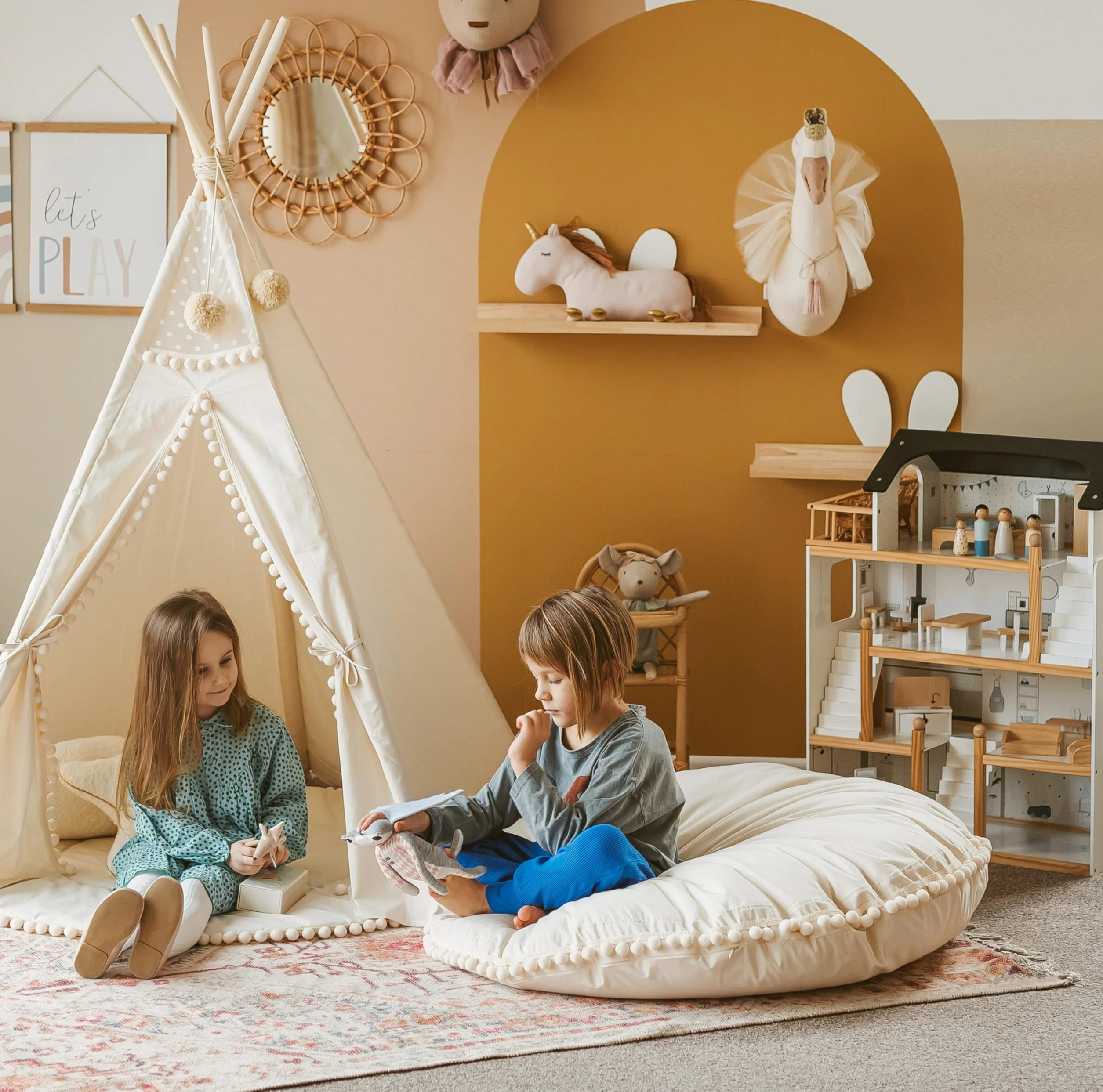 MINICAMP Cojines Grandes para Niños - Puff Ultra Esponjoso c/Relleno y Funda Lavable - Bonito Sofá Suelo, Cojín de Lectura p/Niños y Adolescentes - 100% Algodón - 100 cm Ancho! (Beige)