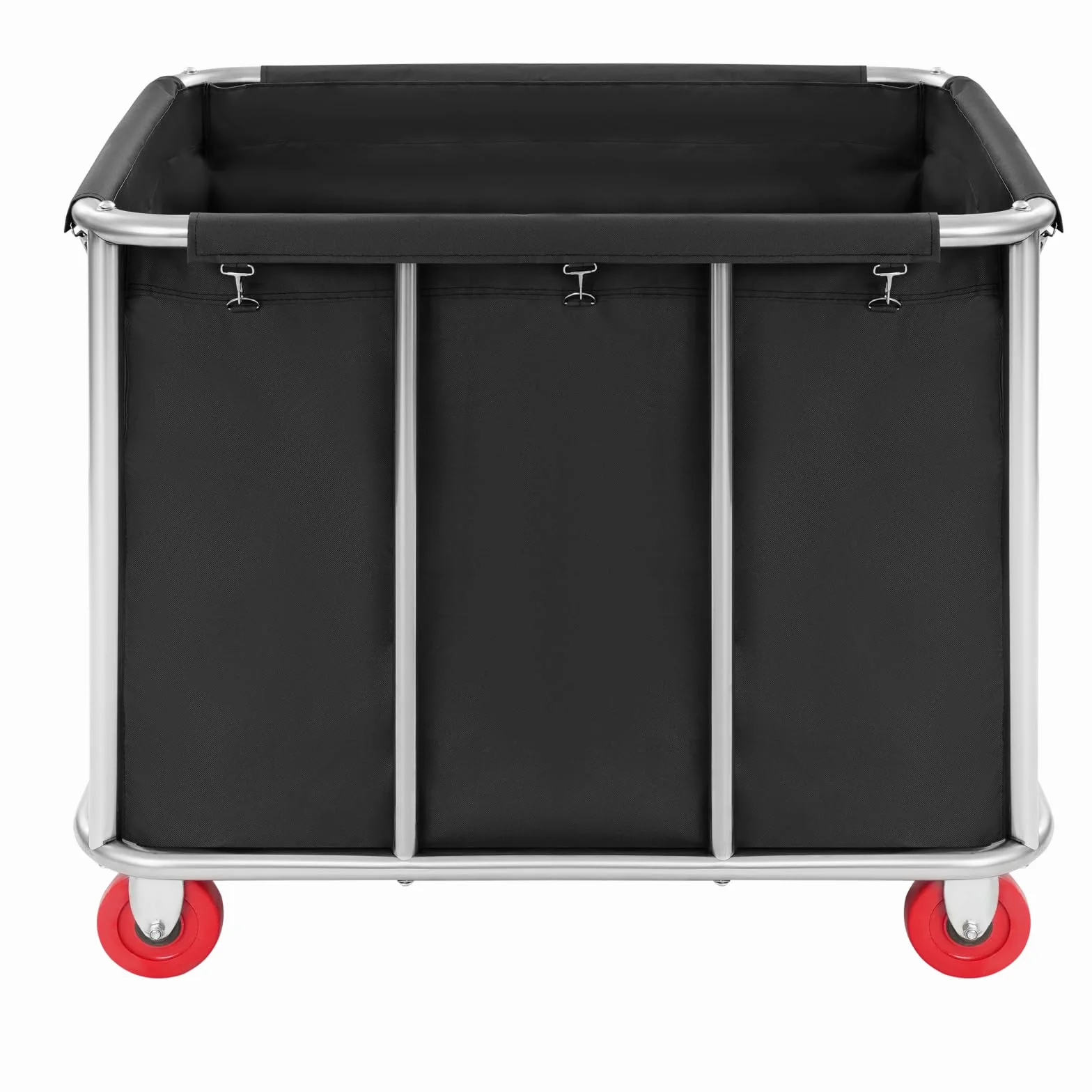 Carrito de lavandería grande de acero inoxidable con ruedas, capacidad de carga de 117,93 kg, cesta para la colada, para hoteles, apartamentos, almacenes y hospitales, 90 x 65 x 80 cm