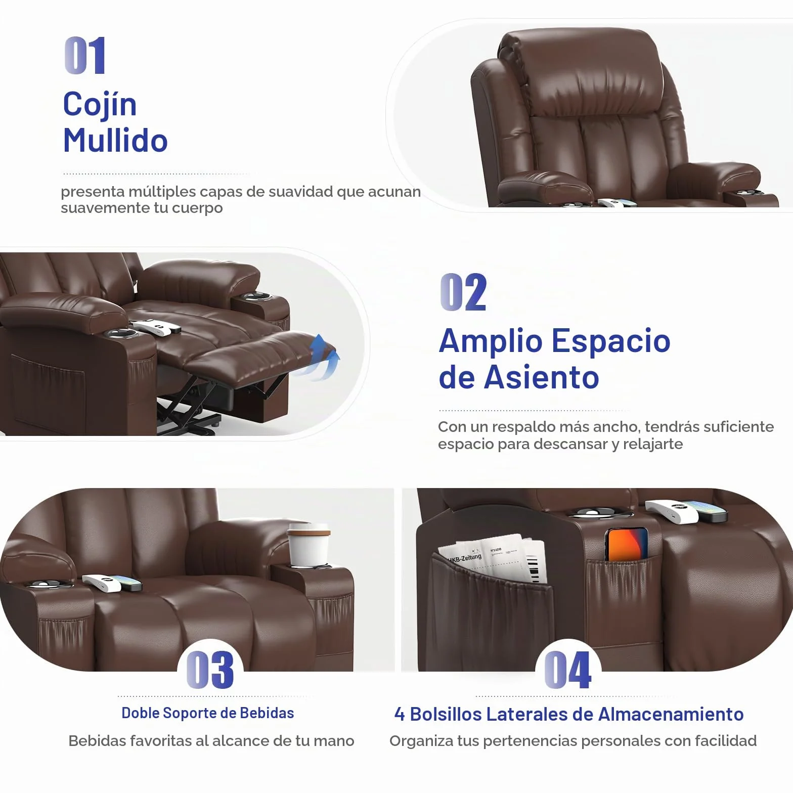 YONISEE Sillon Relax Reclinable 150º Sillón Masaje Con Calefacción, Función Auto-Ayuda (Levanta Personas), Puerto USB+Tipo C, Portavasos Bolsillos Laterales Sillones Reclinables Electricos Butaca Sofa