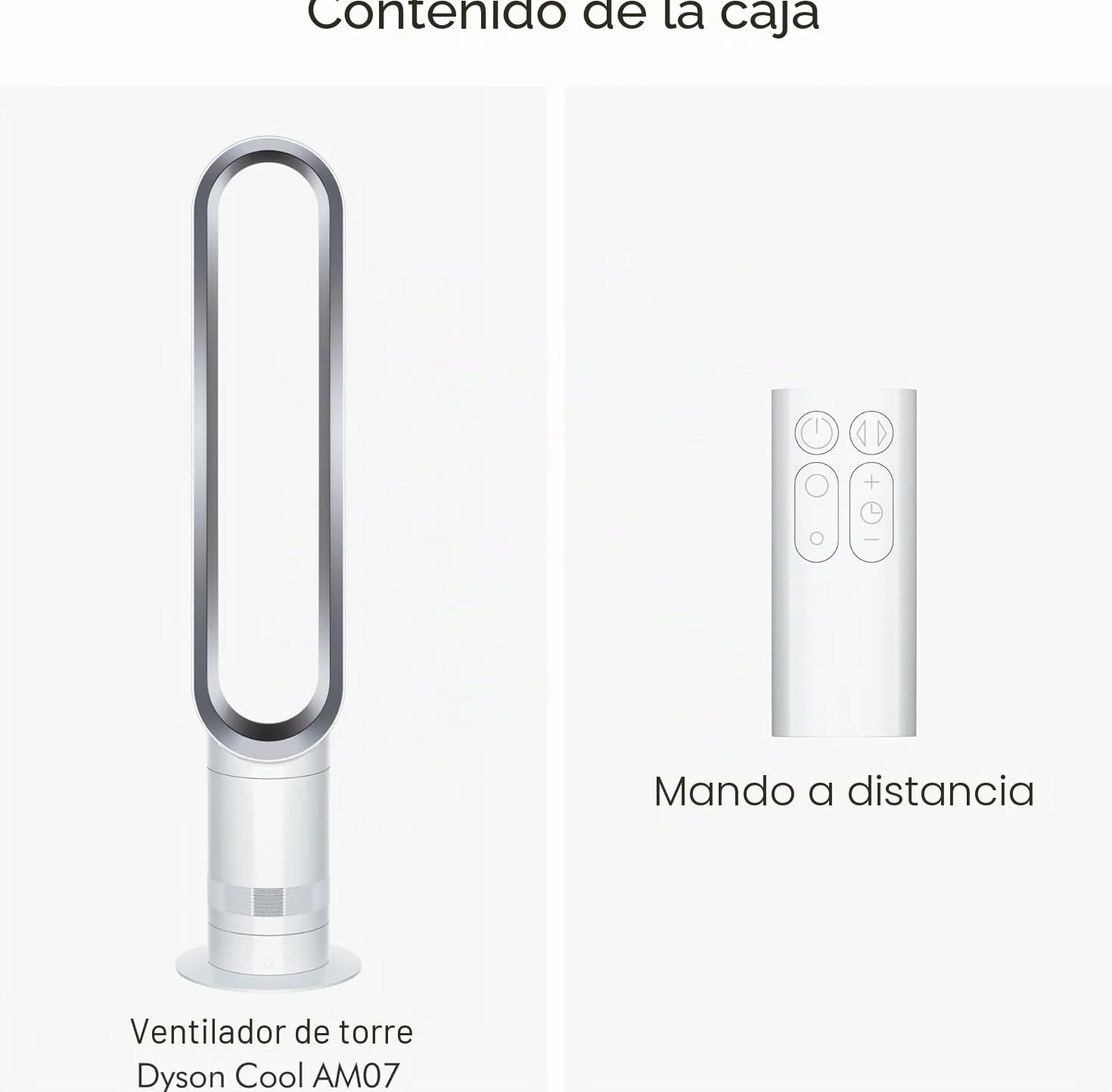 Dyson Cool AM07 - Ventilador de pie para dormitorio, mando a distancia, 100 cm, 9 horas temporizador, silencioso, 48 dB, ahorro de energía, blanco/plateado