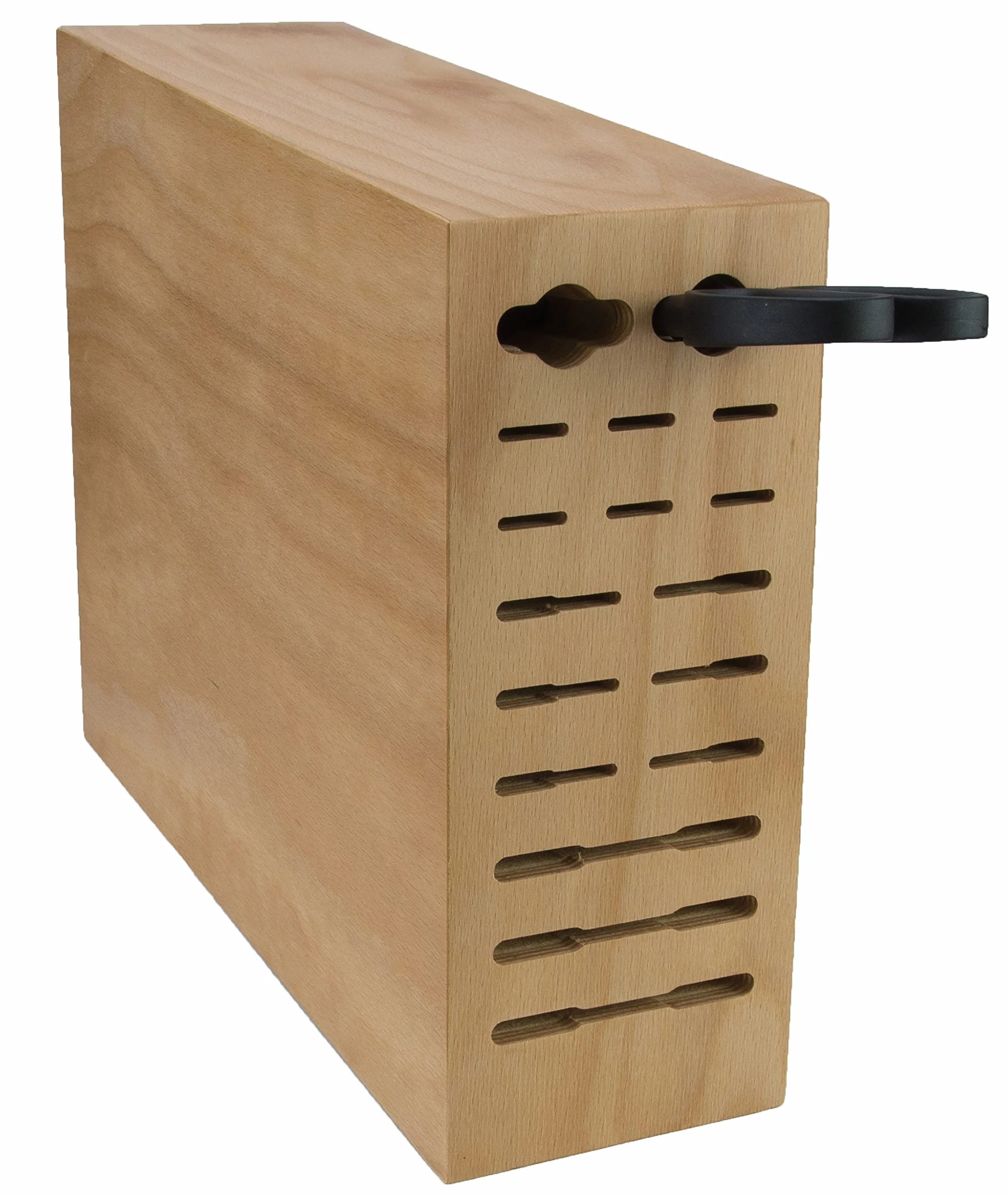 Porta Cuchillos, Bloque de Cuchillos con 17 Orificios, Madera de Haya Natural, Vacío
