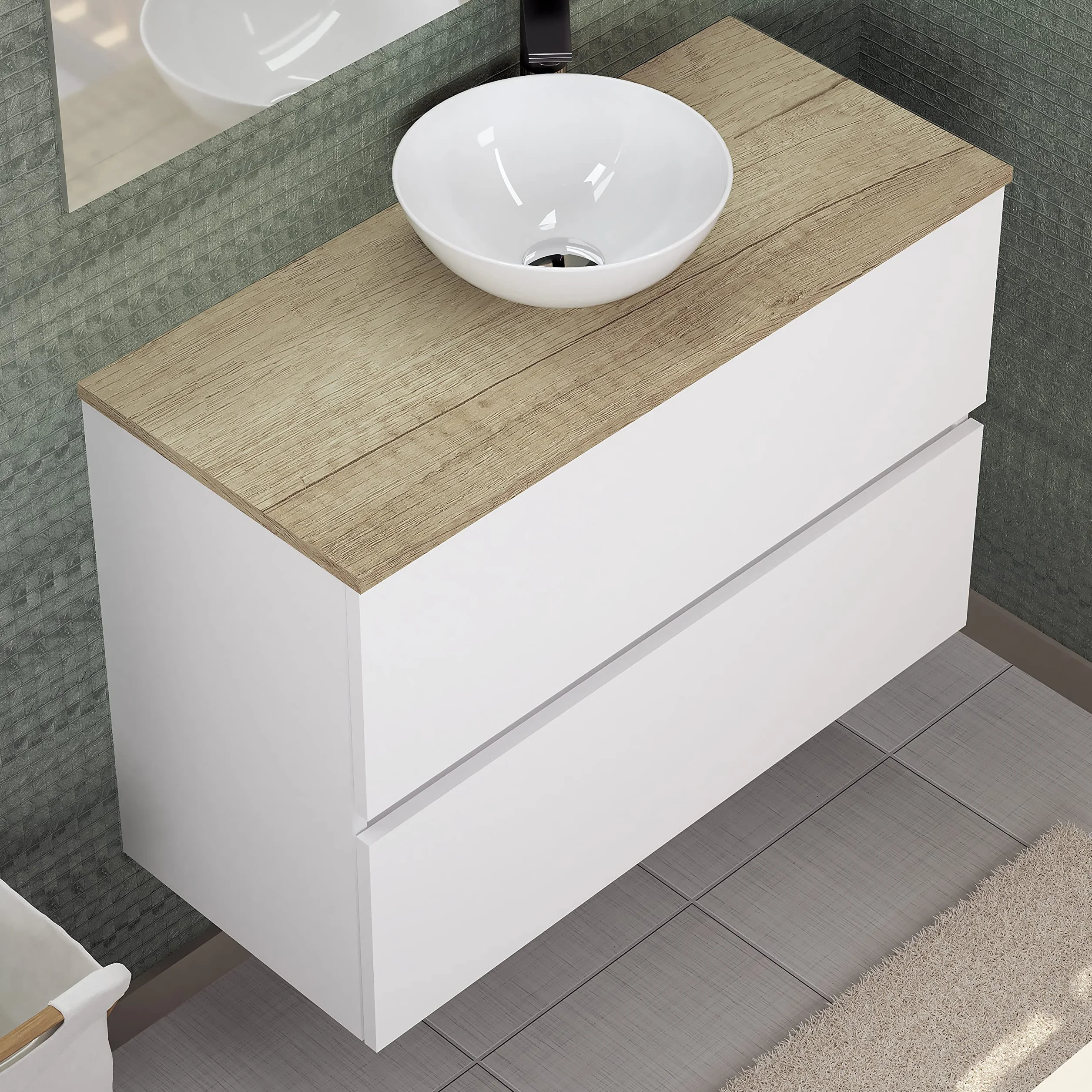 Baikal Mueble de Baño Ness 80 cm Blanco Fondo Reducido 36cm Lavabo Cerámico
