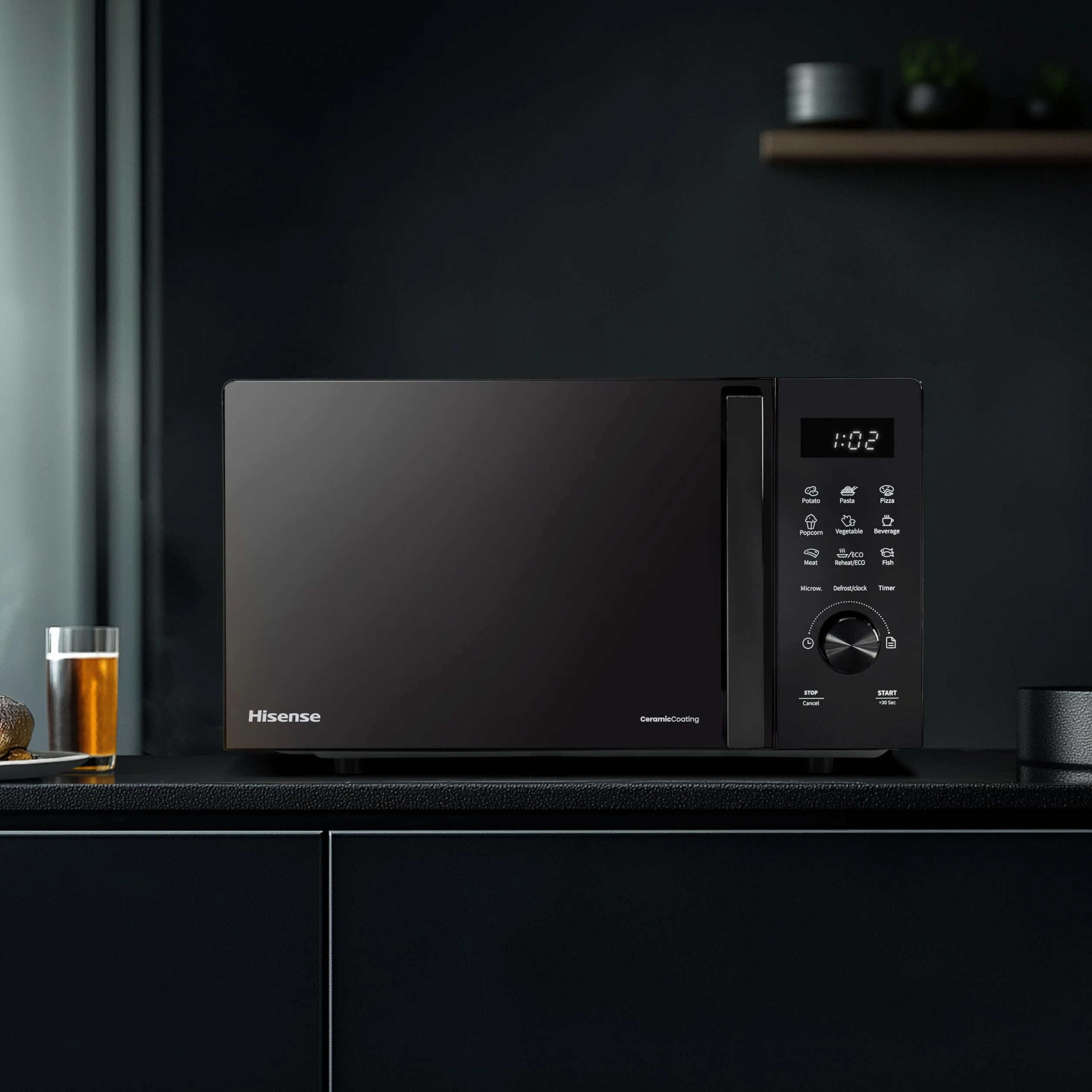 Hisense Microondas Digital con Grill 23L 800W Revestimiento Cerámico 10 Niveles de Potencia