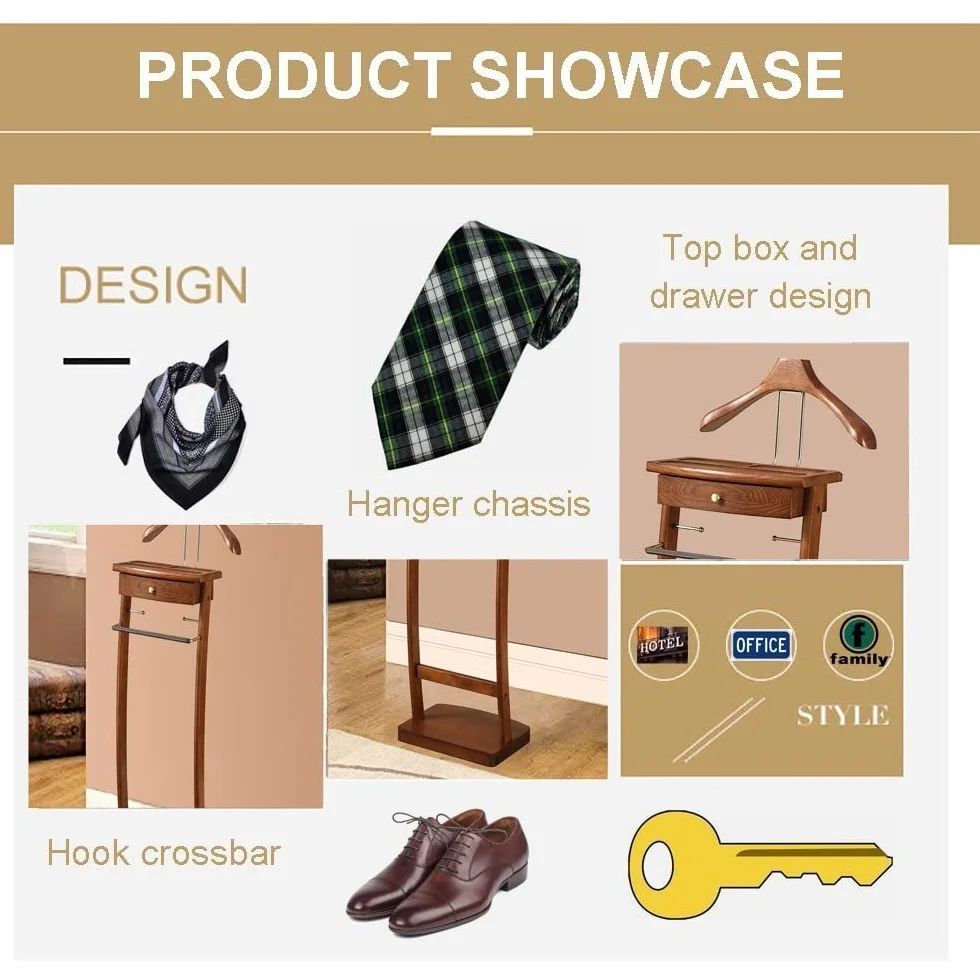 Galán de Noche de Madera, Galan de Noche Moderno con Estantes, Multifuncional Perchero con Cajones, Perchero para Ropa de Pie en el Suelo Hombro Ancho Curvo, para Dormitorio