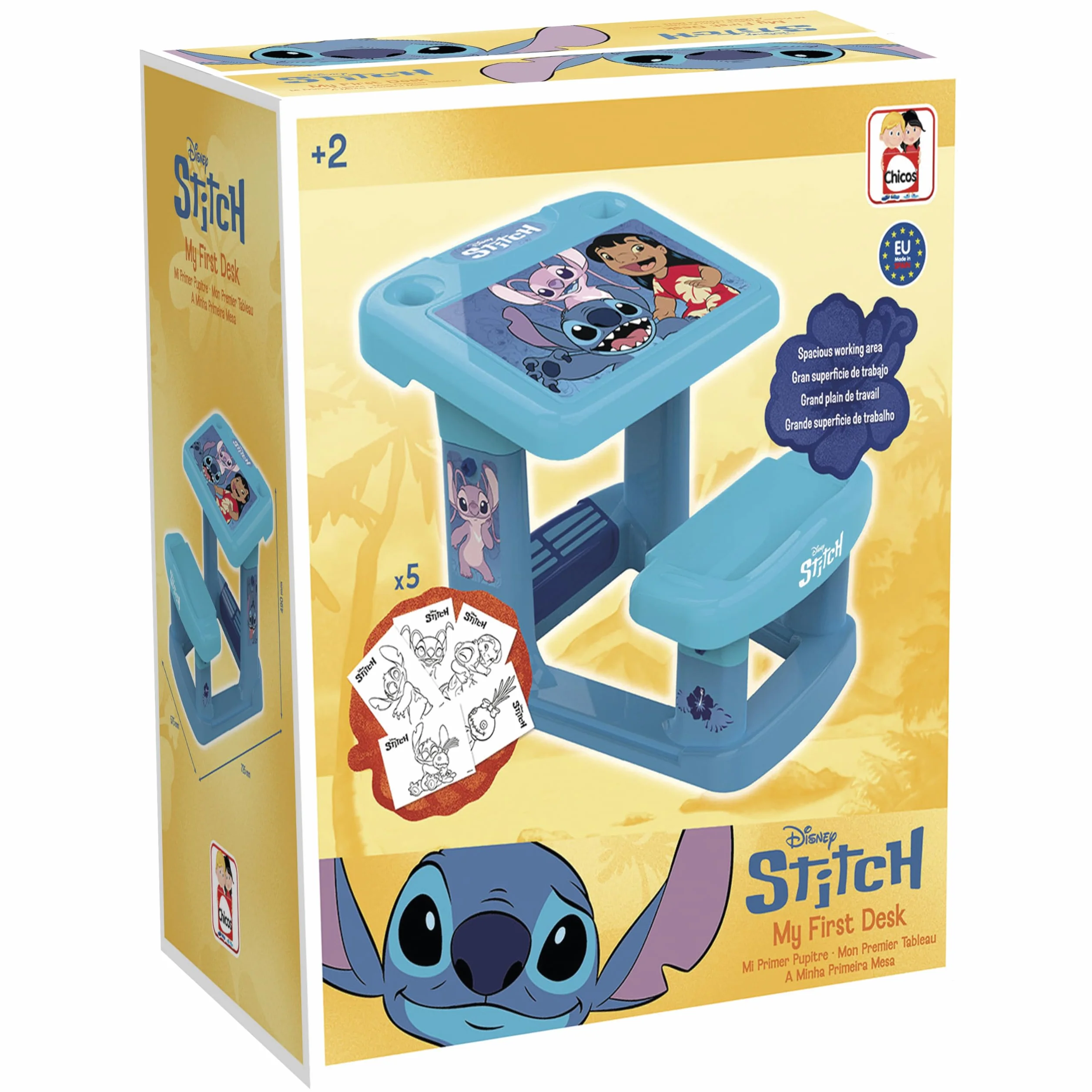 Pupitre Infantil Stitch 3-6 años con Gran Superficie de Trabajo Incluye Láminas