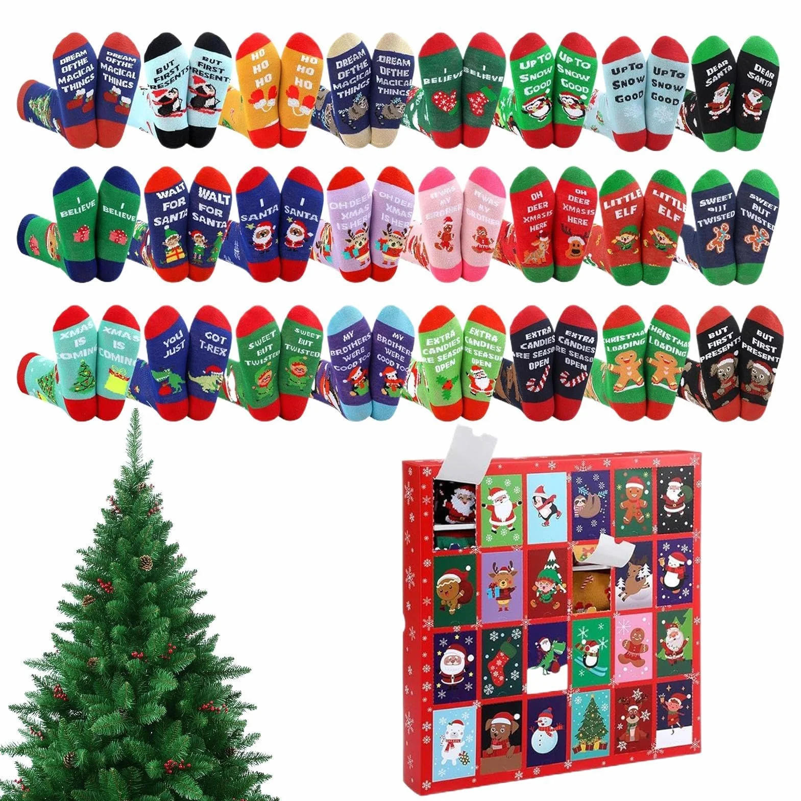 Calendario De Cuenta Atrás De Navidad 24 Pares Calcetines Festivos | Calcetines Navideños Para Mujer Para Adolescentes Niños Niñas Vacaciones Festivales