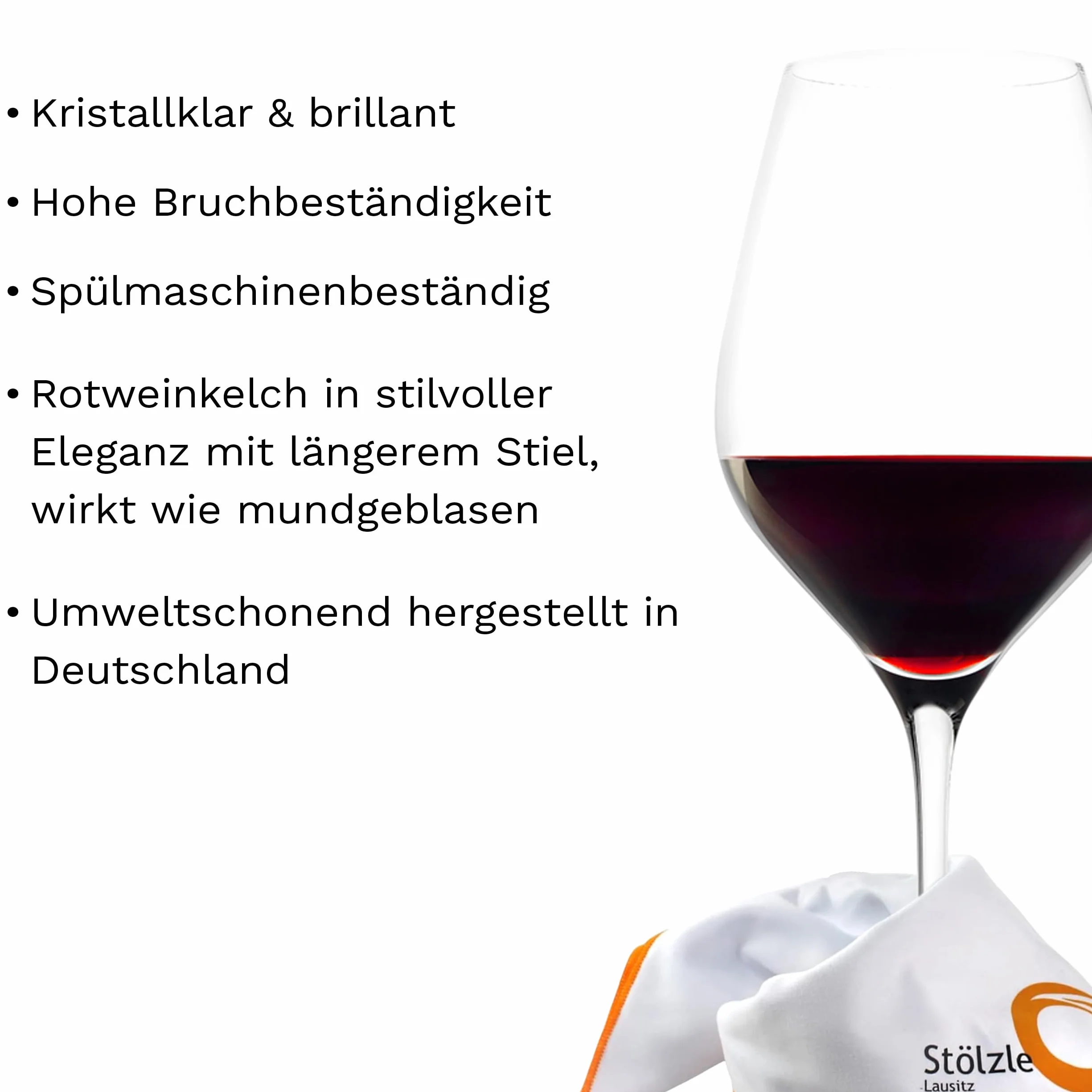 Stölzle Lausitz Exquisit Royal - Juego de 6 copas de vino tinto (480 ml, ideal para vino tinto), elegante copa de vino tinto de cristal para el máximo desarrollo del aroma, incluye paño de pulido
