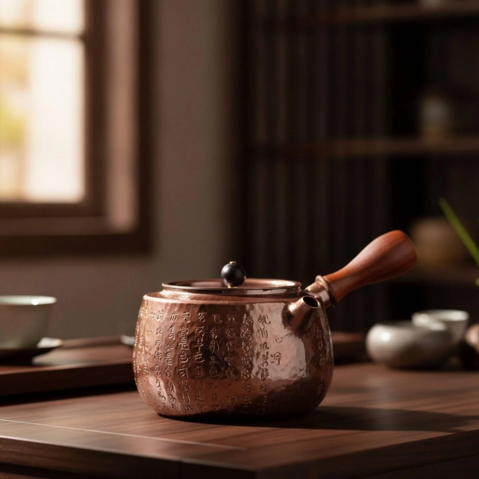 Tetera Cobre Resistente Al Óxido Tetera con Tapa Tradicional Hervidor para Aficionados Al Té, Oficina, Tetera De Cobre Con Mango Lateral Y Diseño De Parche Envejecido