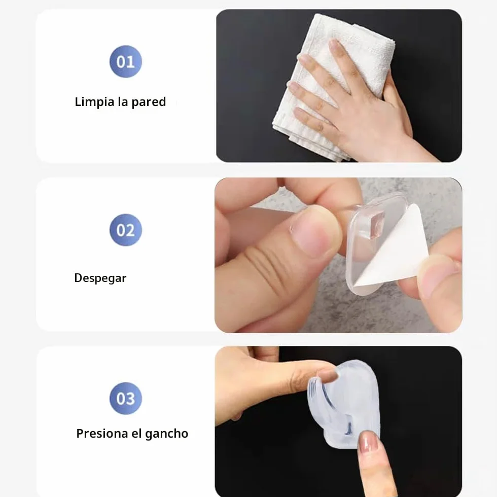 Sufune 10 Adhesive Wall Hooks Transparent Reusable Seamless Hooks for Kitchen