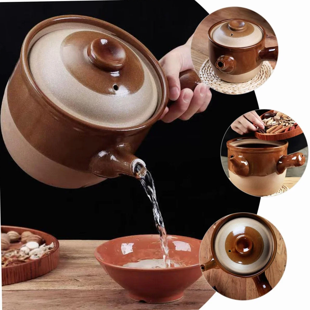 TOYANDONA Olla Pequeña de Barro China para Cocinar 3l, Adecuado para Hervir Medicina y Guisar Cacerola Picante, Utensilio de Cocina para Sopa y Superficie de Puente