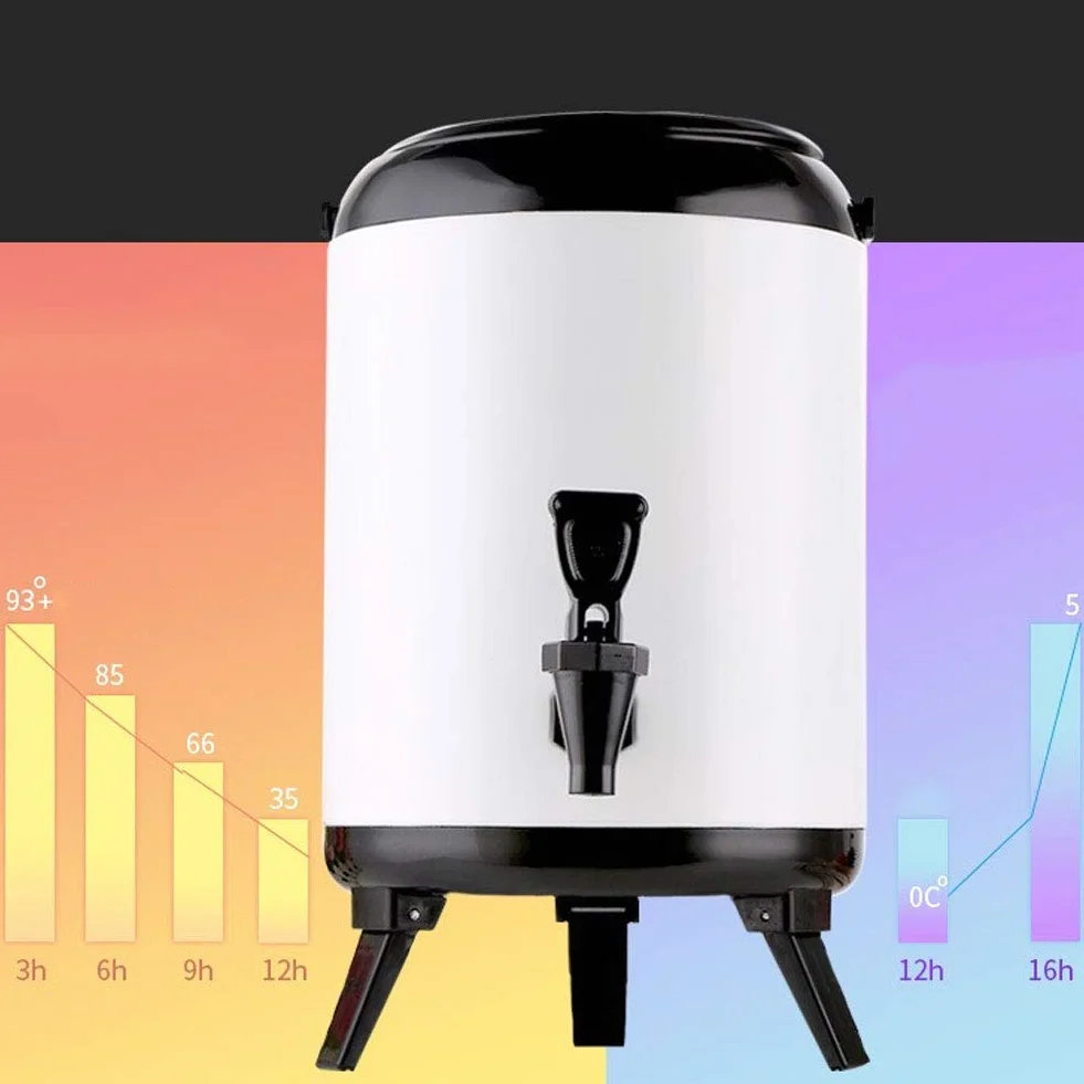 Barril Aislado Hervidor Bebidas Calientes, 8L/10L, Cubo de Termo Barril de Té con Leche, Doméstico y Comercial de Doble Capa, Mantener Caliente y Frío, 304 Acero Inoxidable