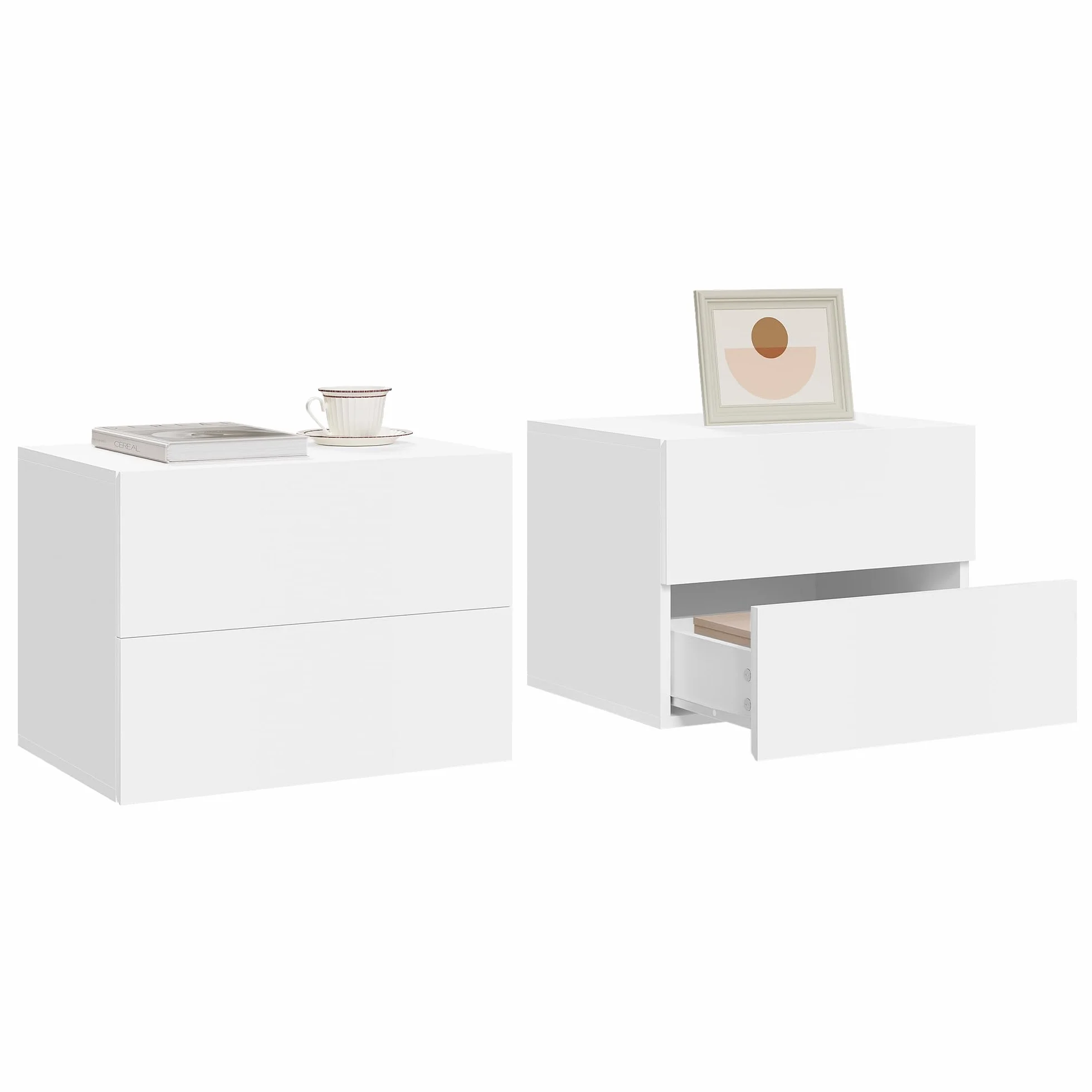 WOLTU Juego de 2 Mesita de Noche Flotante con Cajón, Mesita Noche Montada en Pared, 40x30x30 cm, Mesilla Flotante Blanco, Mesa de Noche Colgante para Dormitorio, Blanco, NTS25ws-2