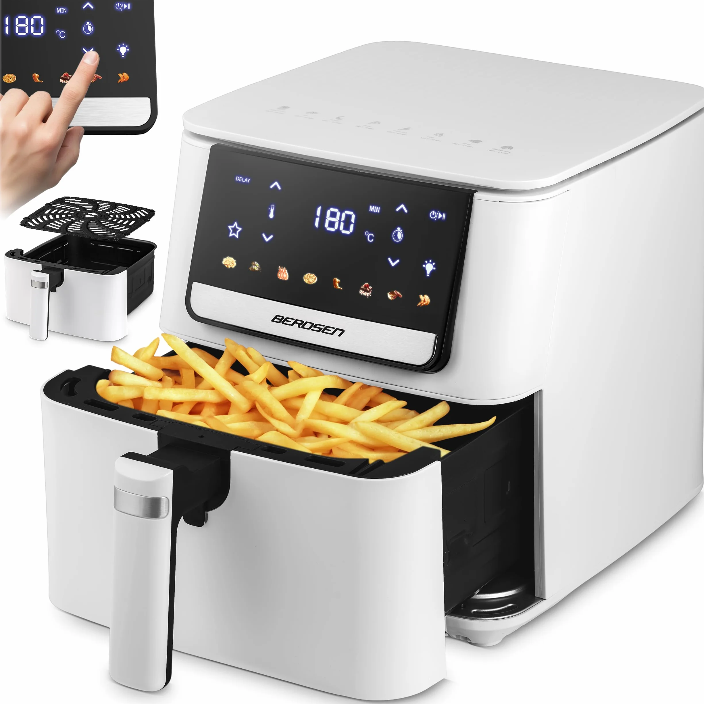 Berdsen Airfryer Freidora de Aire Caliente - 1700 W 6,5 L - Freidora - 8 Programas Pantalla Táctil - Blanco