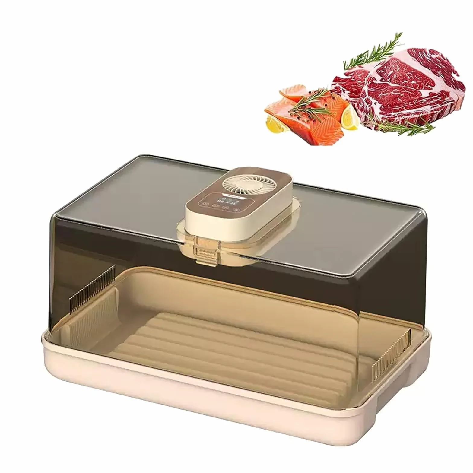 Descongelador Eléctrico De Carne De 100 W, con Temporizador, Control De Velocidad del Ventilador Y Temperatura, Gran Capacidad De 19 L, Ideal para Descongelar Filetes, Pechugas De Pollo