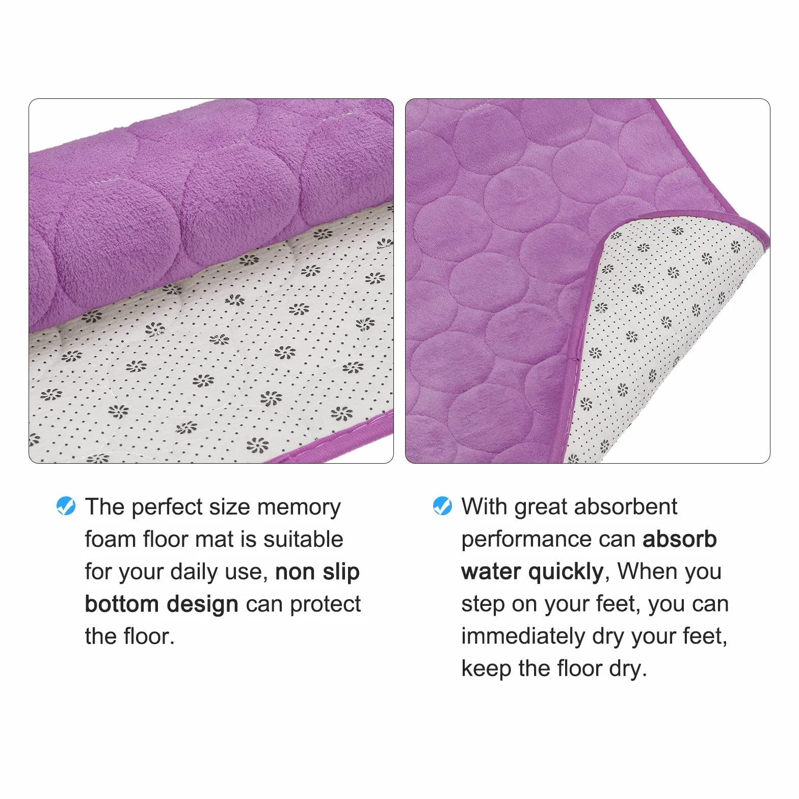 sourcing map Memoria Espuma Baño Alfombra 2uds, 15.7" x 24" Coral Vellón Baño Ducha Alfombra Antideslizantes Lavables Alfombras para Cocina Baño Pisos - Púrpura