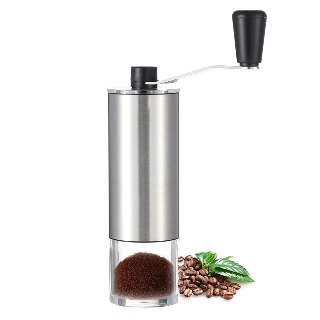 Molinillo de café manual con rebabas de cerámica, molinillo de café de mano LHS con dos recipientes ajustables con tapas recargables