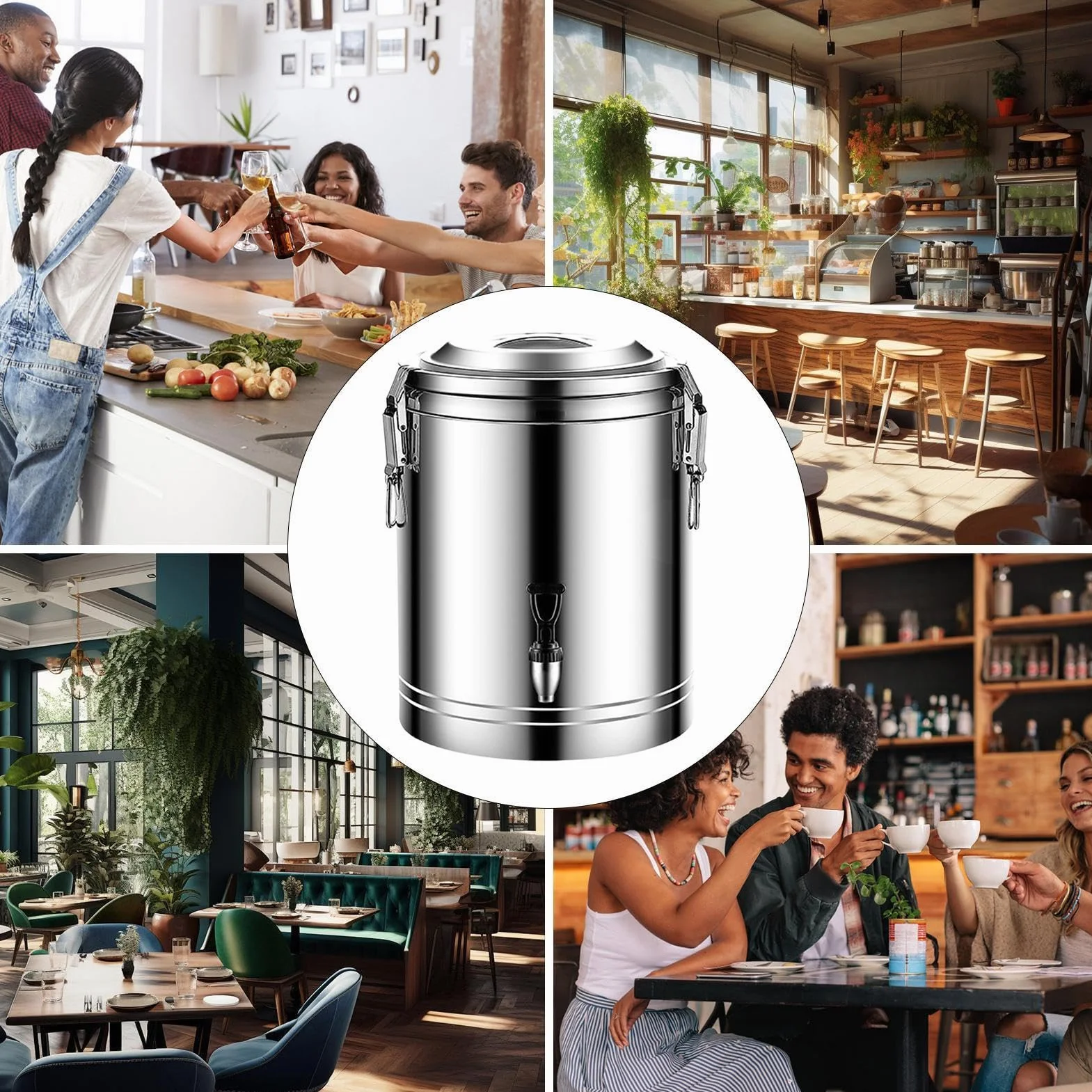 Dispensador De Bebidas Acero Inoxidable Aislado Grande | Dispensador Grande de Bebidas Frías y Calientes Para Café Té Limonada Caliente Y Frío Hogar Picnic