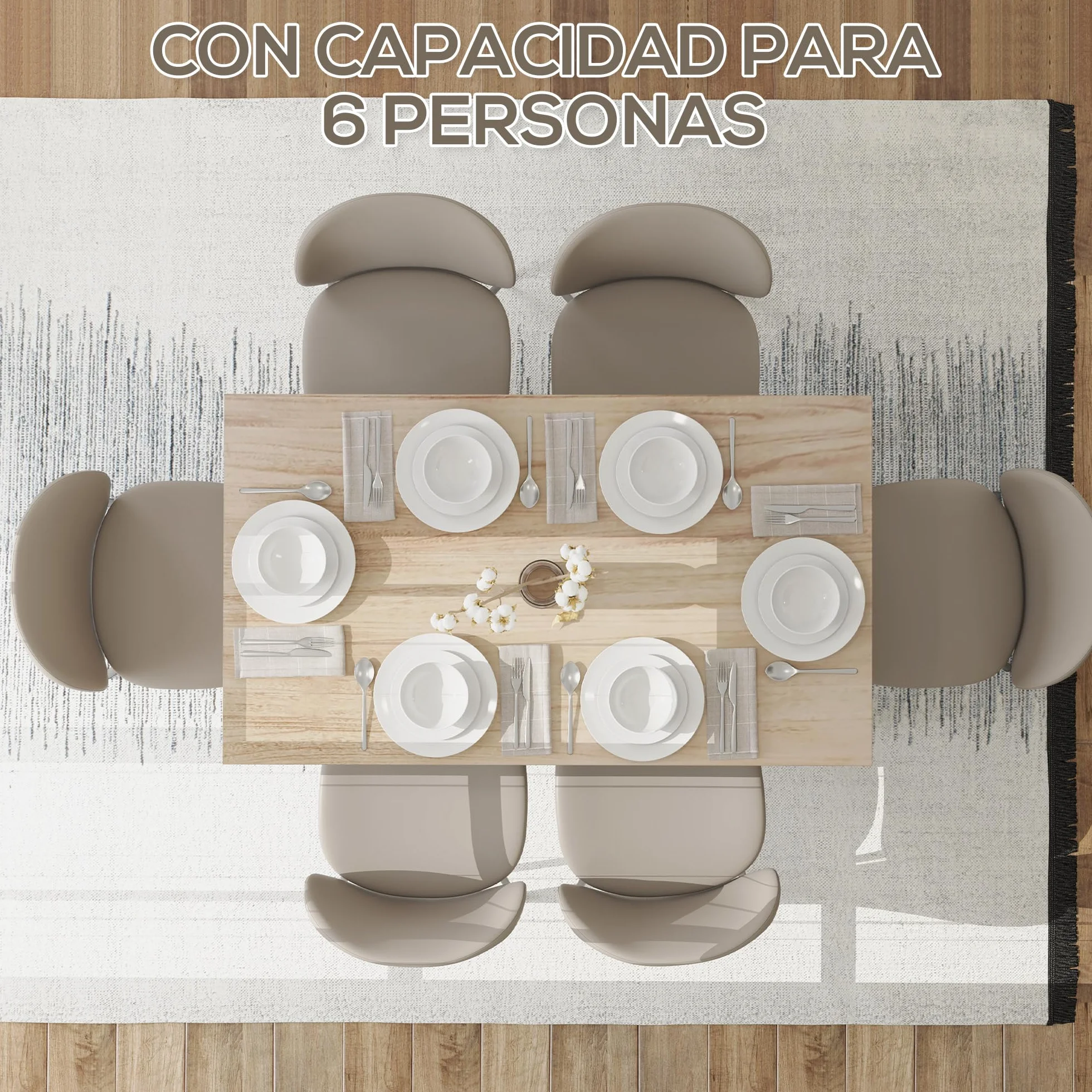 HOMCOM Mesa de Comedor para 6 Personas Salón Cocina 140x80x78 cm Natural | Mesa de Cocina, Tablero Laminado
