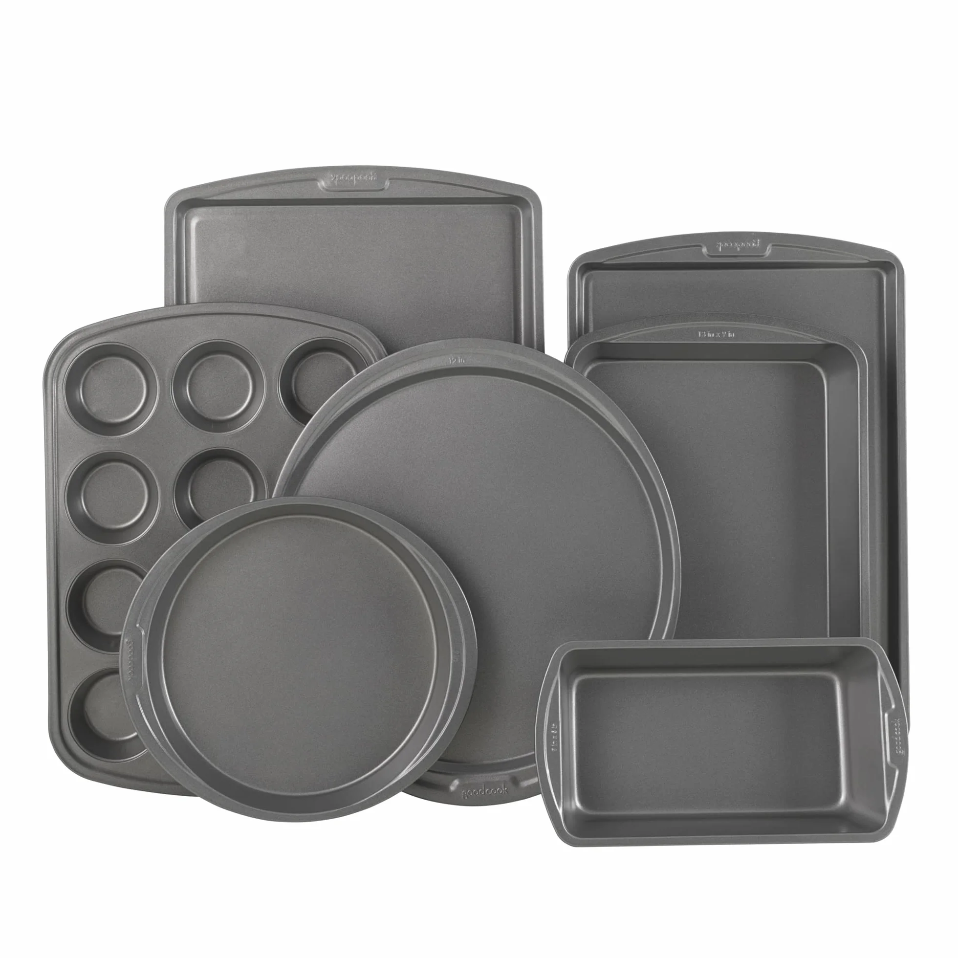 GoodCook Juego de utensilios para hornear de acero antiadherente, 7 piezas, color gris