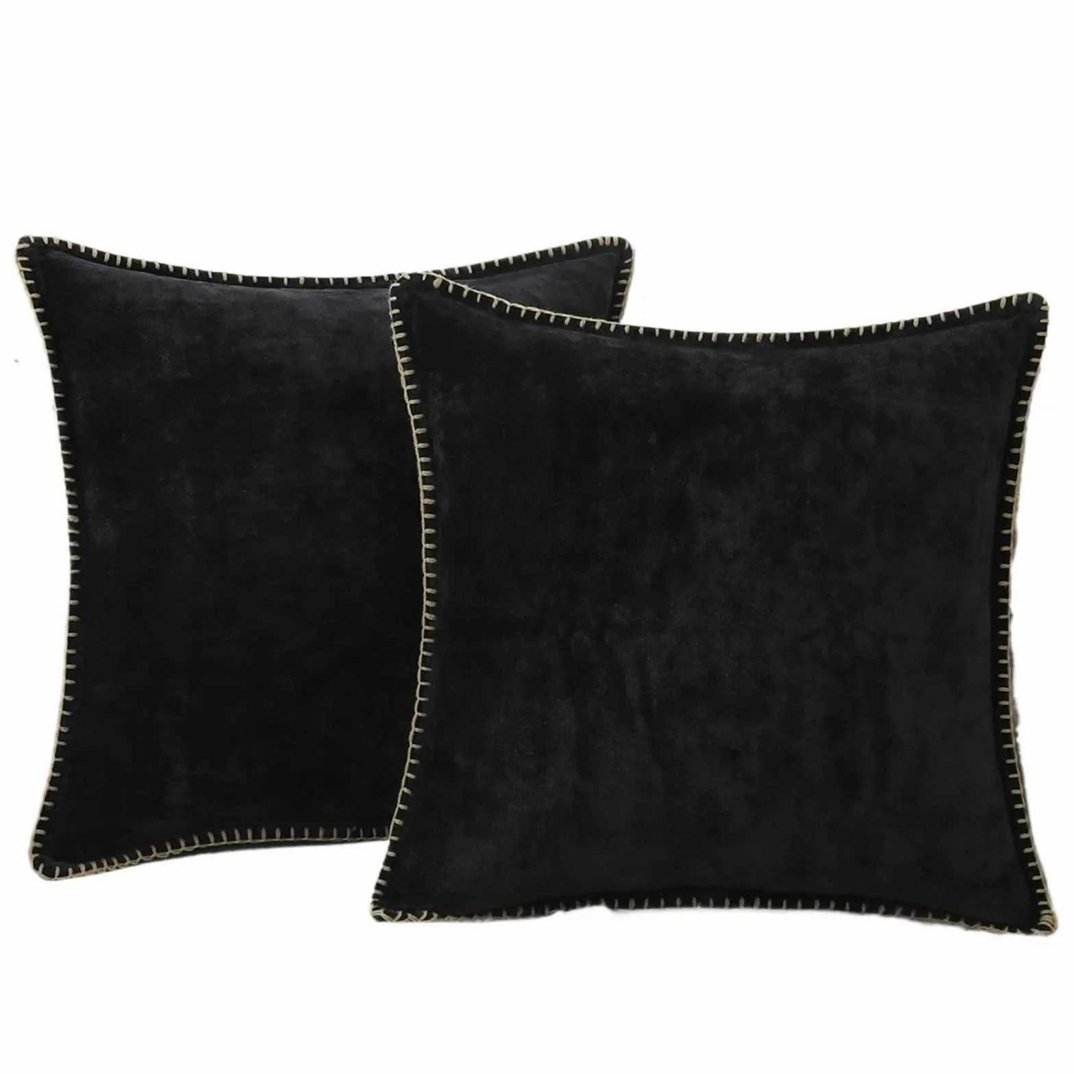 Fundas de Almohada de Pana, Funda de cojín Decorativa for sofá, hogar, Coche, Oficina, Hotel, 2 uds.(Black,26X26inch(66x66cm))