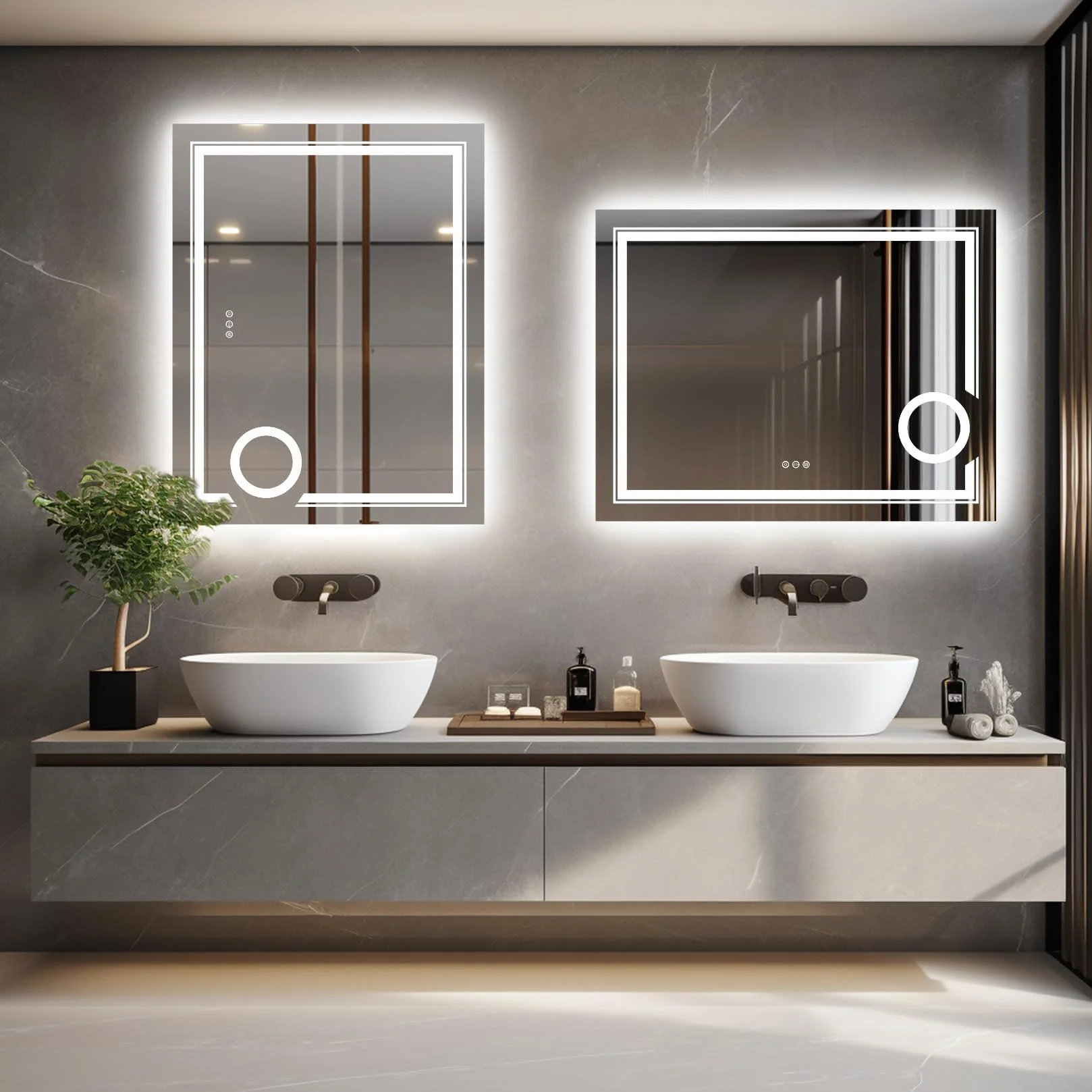 LUVODI Espejo de Baño Pared 70 x 90 cm con 3X Aumento Luz LED Frontal y Retroiluminado Espejo Baño Moderno con Interruptor Táctil Función Antivaho Memoria, IP56, CRI>97,CE, para Lavavo Tocador