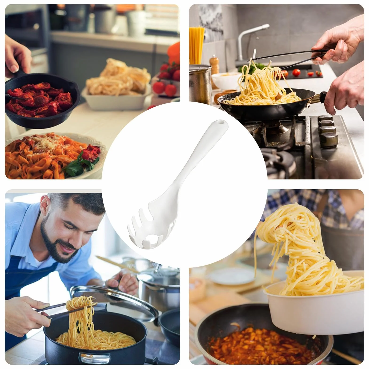 Tenedor para pasta, cuchara para espaguetis con dientes mejorados, utensilios de cocina