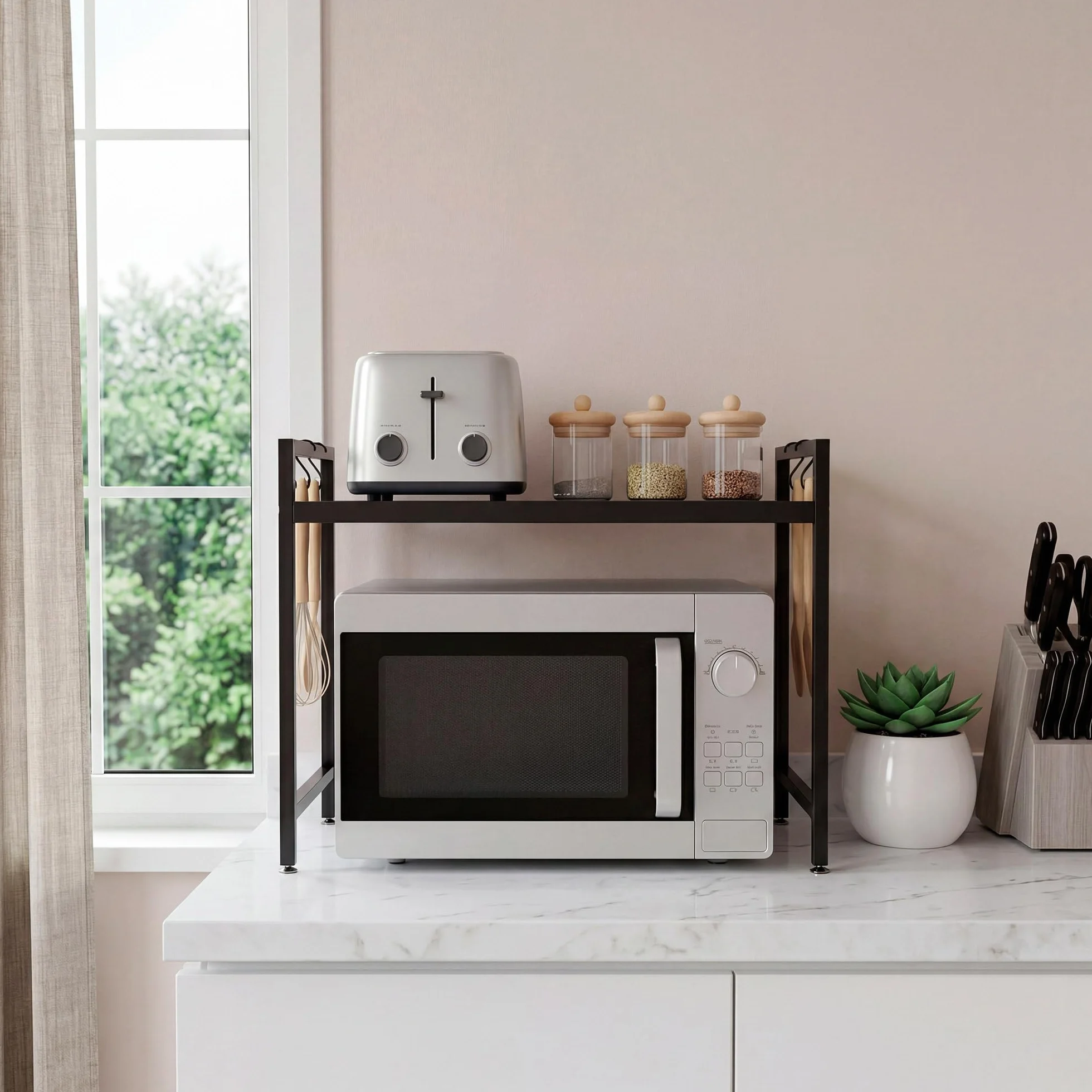 Soporte Microondas Ajustable Cocina Estante Extensible Encimera Mueble Organizador con Estantería Resistente
