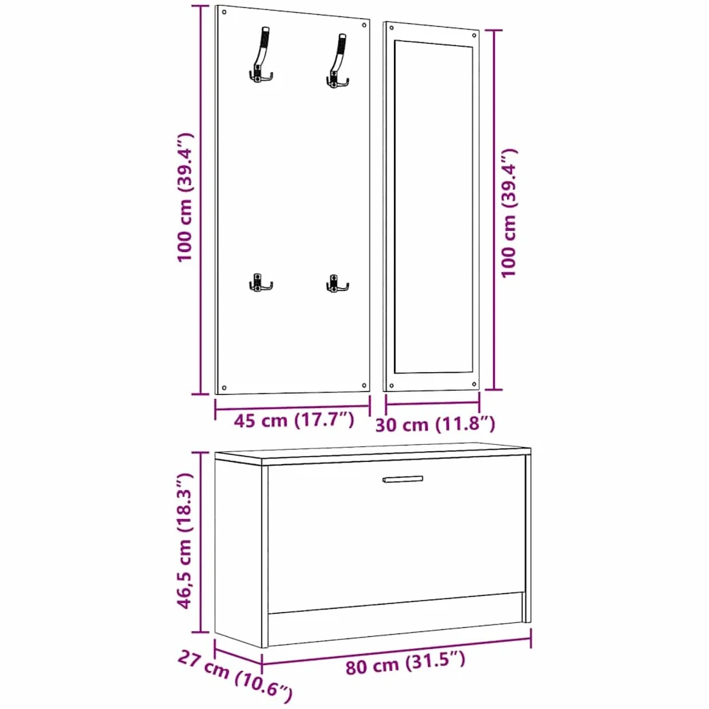 vidaXL Set de Mueble Zapatero 3 en 1 Armario Estantería Almacenamiento Recibidor Entrada Pasillo Salón Madera Contrachapada Color Roble Sonoma