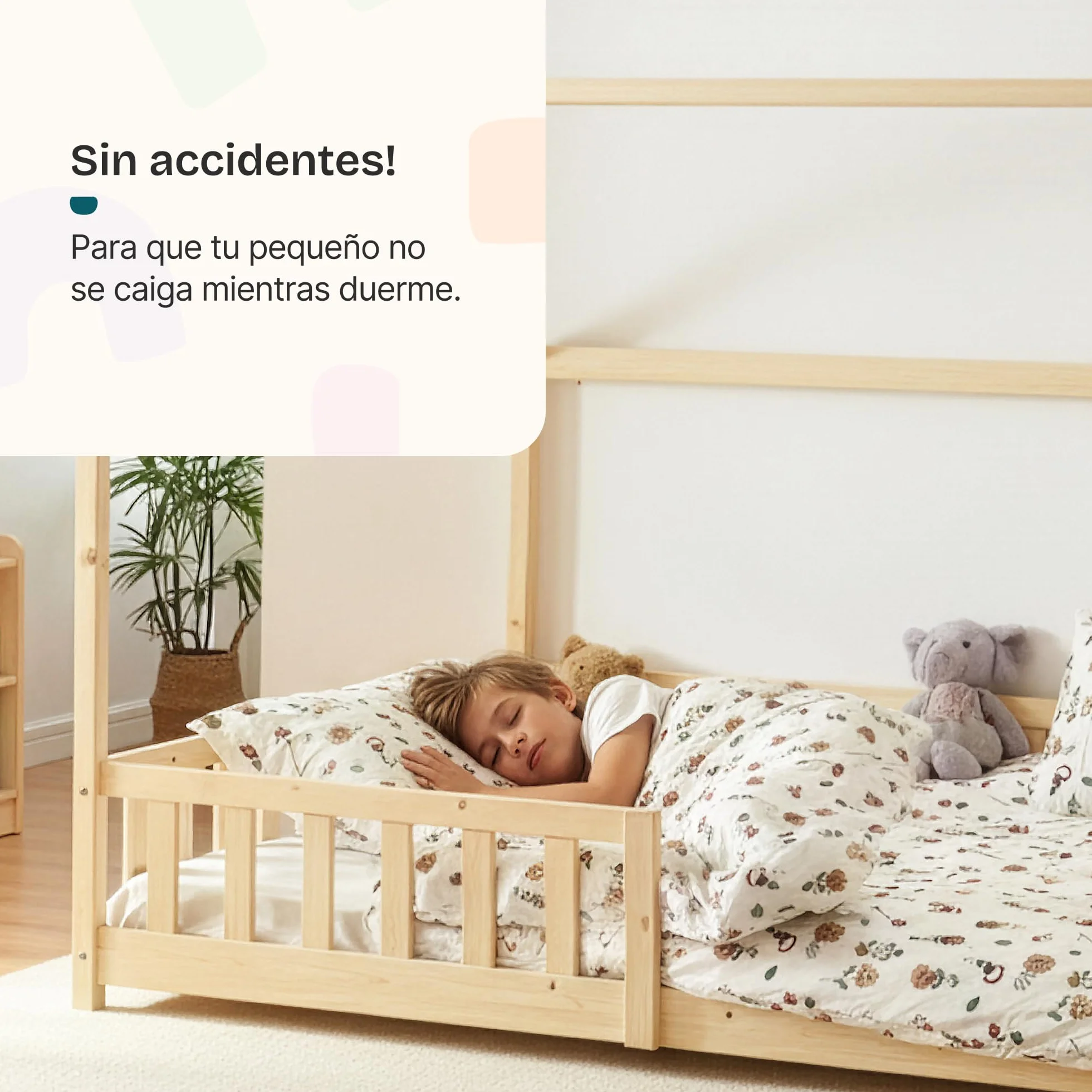 [en.casa] Cama para Niños Hesel Decorativa Cama Infantil Individual con Somier y Barandilla Estructura en Forma de Casa Estilo Montessori Madera de Pino 120 x 200 cm - Efecto Madera