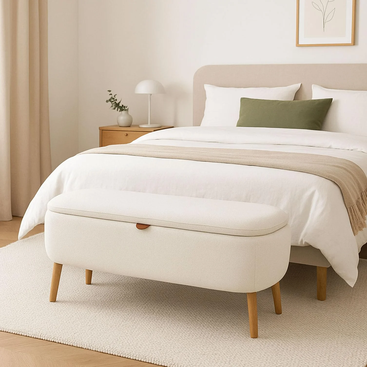 Versa Banco pie de Cama Maniko de Estilo Chic, Medidas (Al x L x An) 45 x 94 x 37 cm, Color Blanco