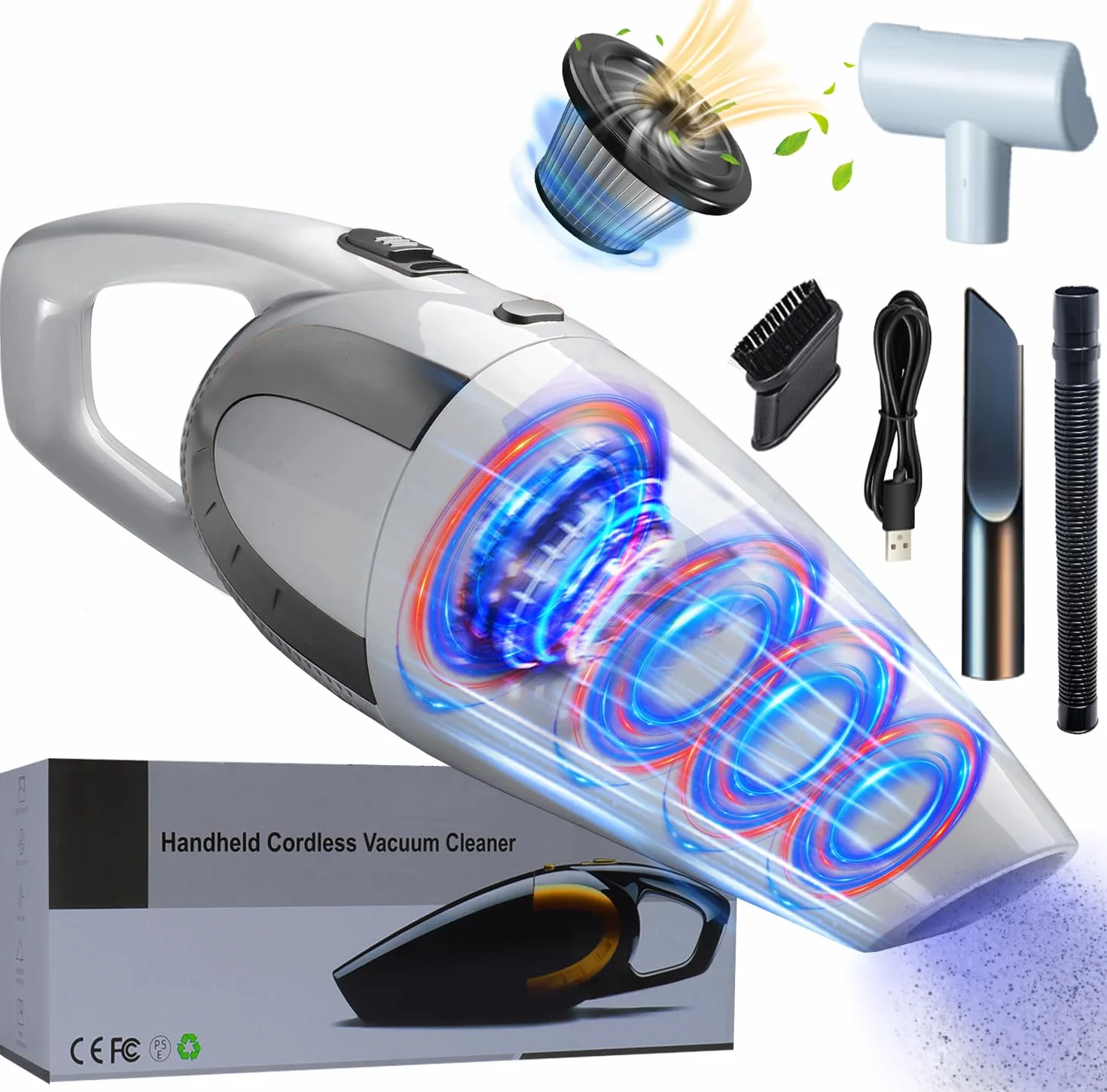 Aspirador de Mano, Aspirador de Mano 16000Pa Ganador de la Prueba sin Bolsa con batería, Aspirador de Mano con batería húmedo/Seco, Aspirador de Coche de 120 W, Aspirador de Mano inalámbric