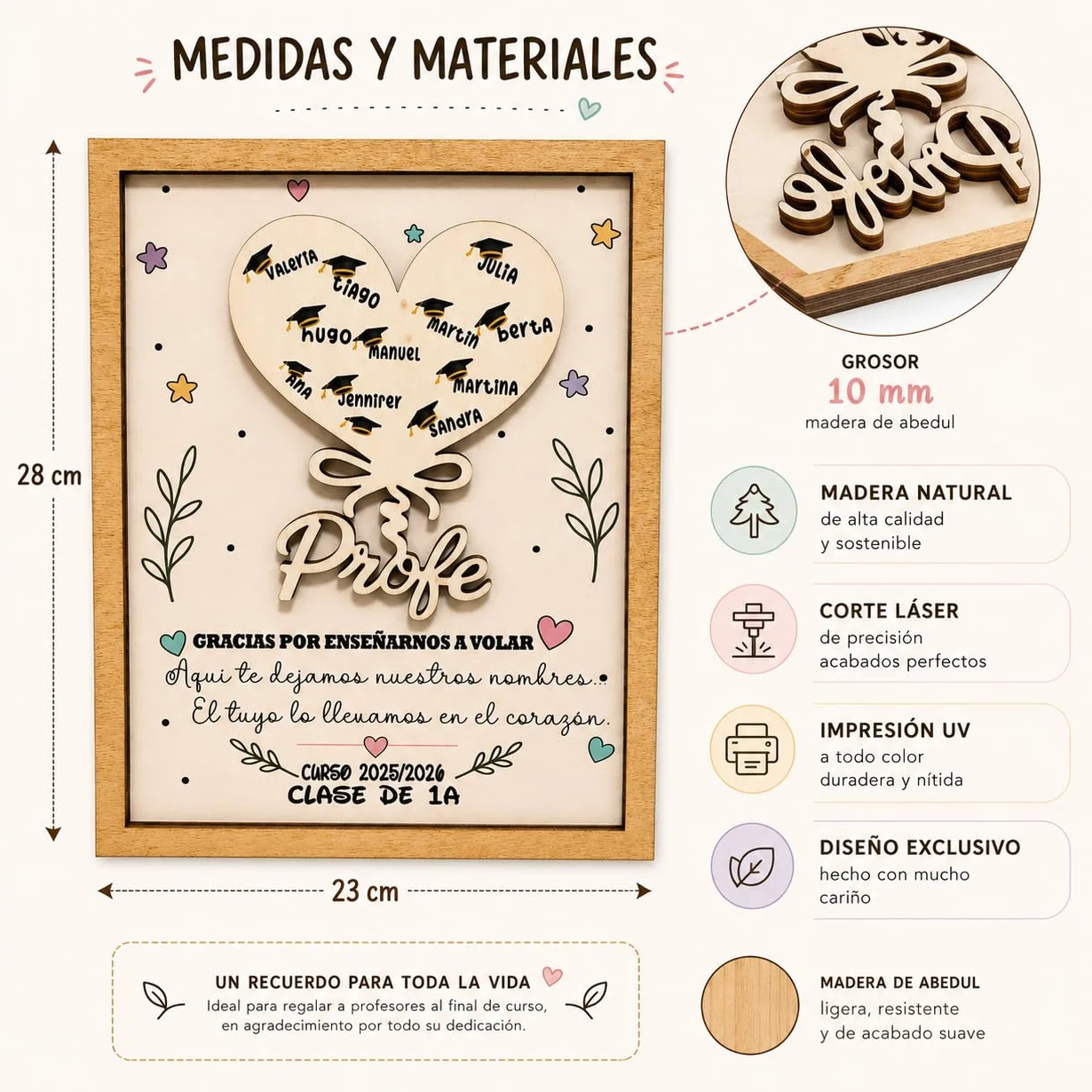 Regalo Personalizado para Profesora Infantil Guardería Acabados Premium Fácil Limpieza Fin de Curso