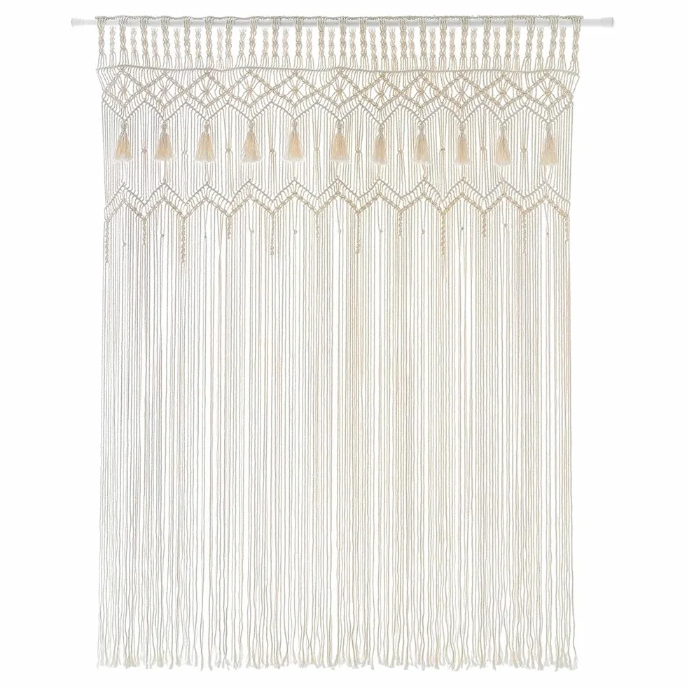 Tapiz de cortina de algodón tejido a mano para puerta, divisor de habitación de macramé bohemio con diseño de filtración de luz para sala de estar, dormitorio, decoración de fondo de boda