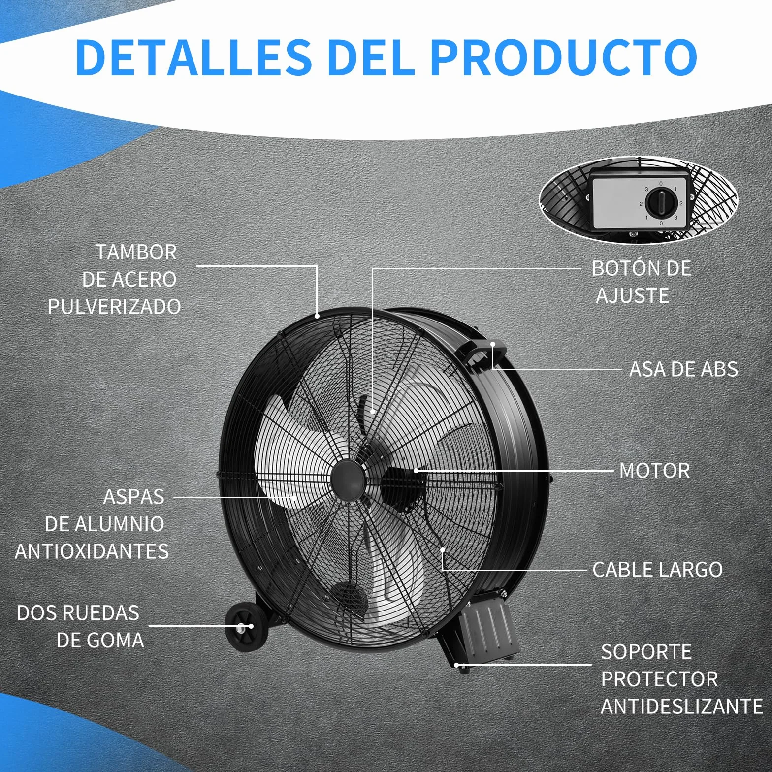 COSTWAY Ventilador Industrial de 180W, Ø65cm Ventilador de Suelo con Asa Lateral, 2 Ruedas, Soporte Antideslizante, 3 Velocidades, 3 Aspas Metálicas, Potente de Aluminio para Garaje y Almacén (Negro)