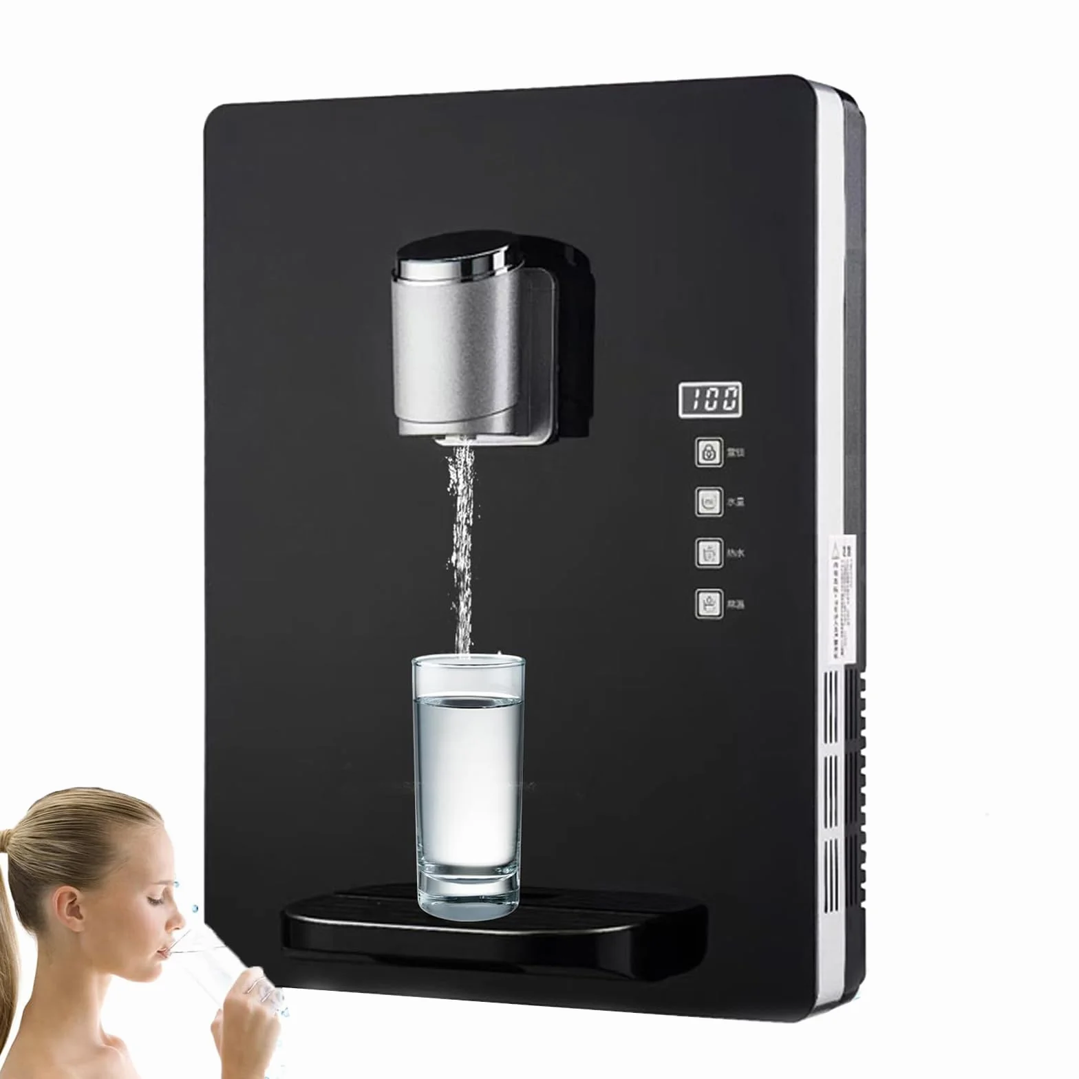 Dispensador De Agua De Pared Con Bloqueo ElectróNico Para NiñOs, Capacidad De 30 L/H, Agua Caliente Y Fría, Pantalla TáCtil Inteligente, Ajuste De Varias Velocidades Para Oficina,Black