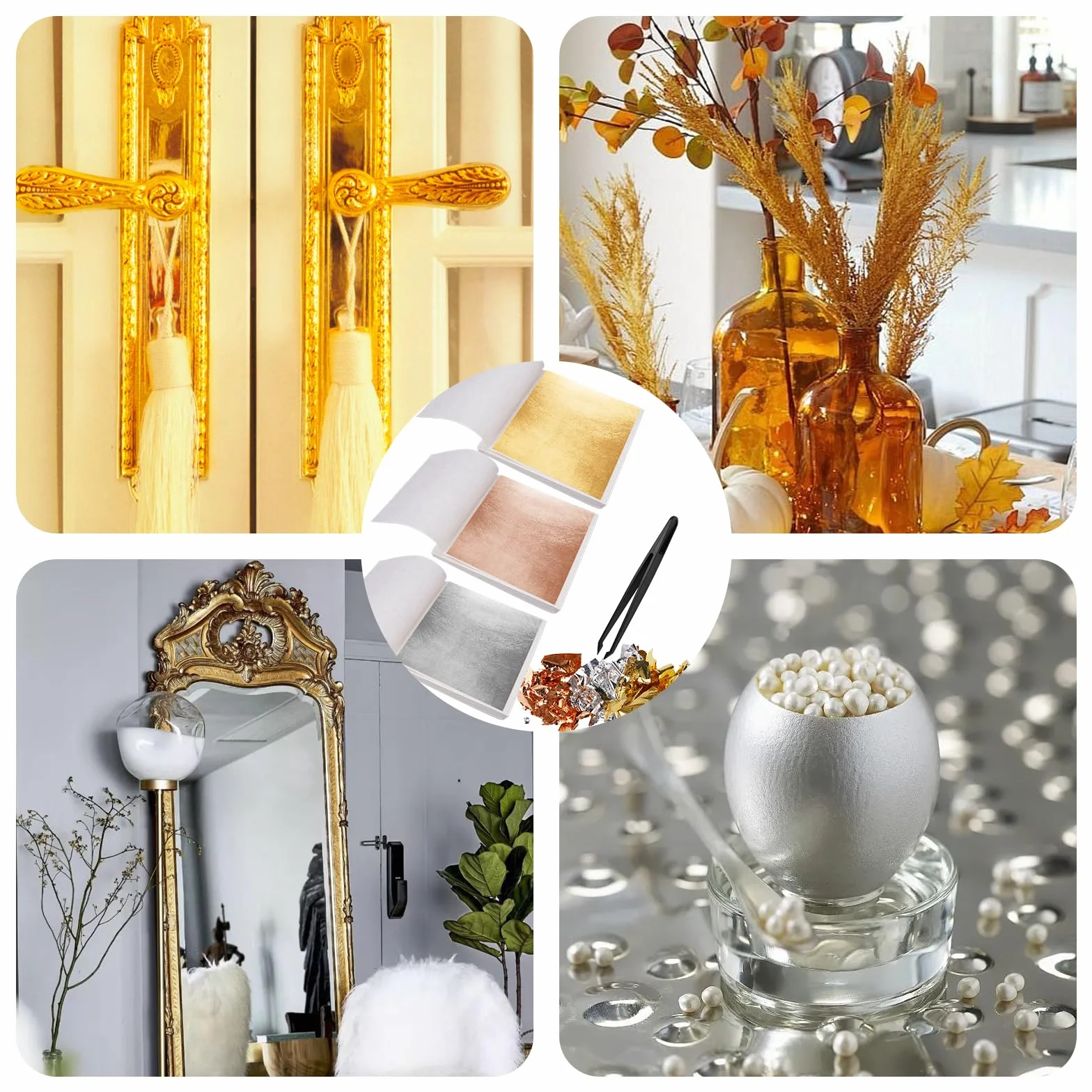 Pan de Oro de Imitación 300 Hojas 8,5 x 8 cm Lámina Dorada para Dorado con Pinzas de Plástico