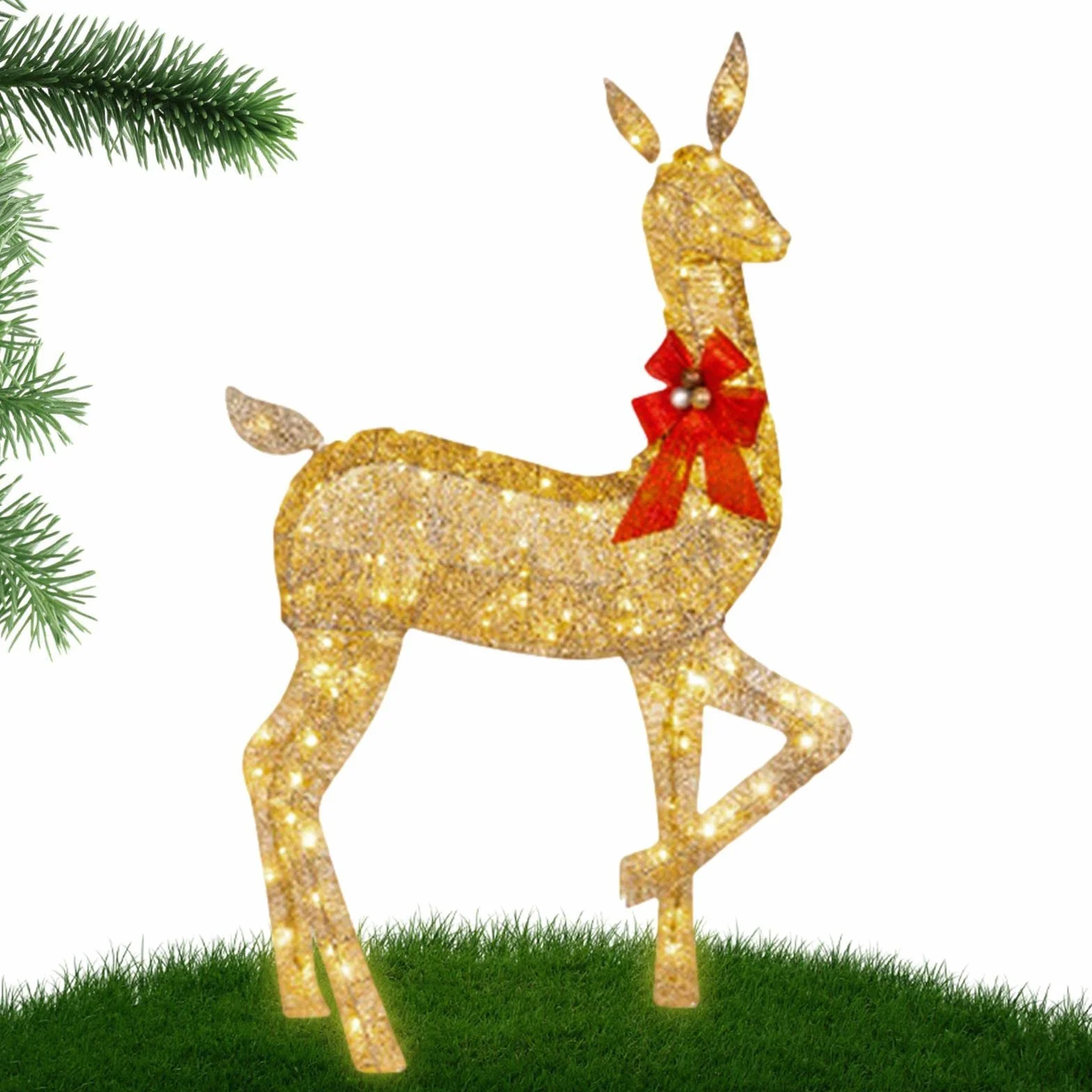10 Unidades de Ciervos de Navidad iluminados – Decoración para Exteriores de Familia de Renos de Navidad con Luces LED – Luces navideñas de Patio con estaca y Lazo Rojo para jardín | exteriores de familia de de Navidad con luces LED – Luces navideñas de p