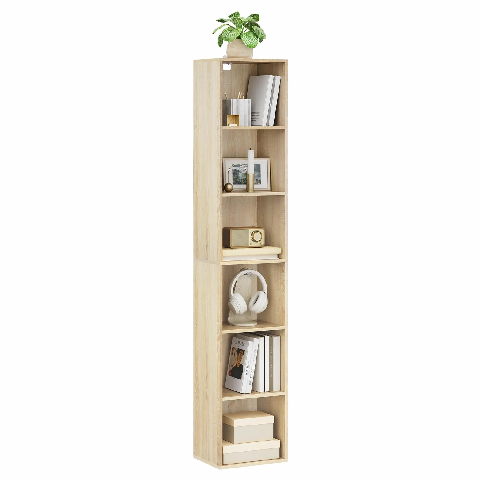 WOLTU Estantería de Piso para Libros de Exposición, con MDF, Roble Claro, Estante de Pared para Oficina, Gabinete para Archivos, 6 Compartimintos, 30x24x158,5cm SK003hei6
