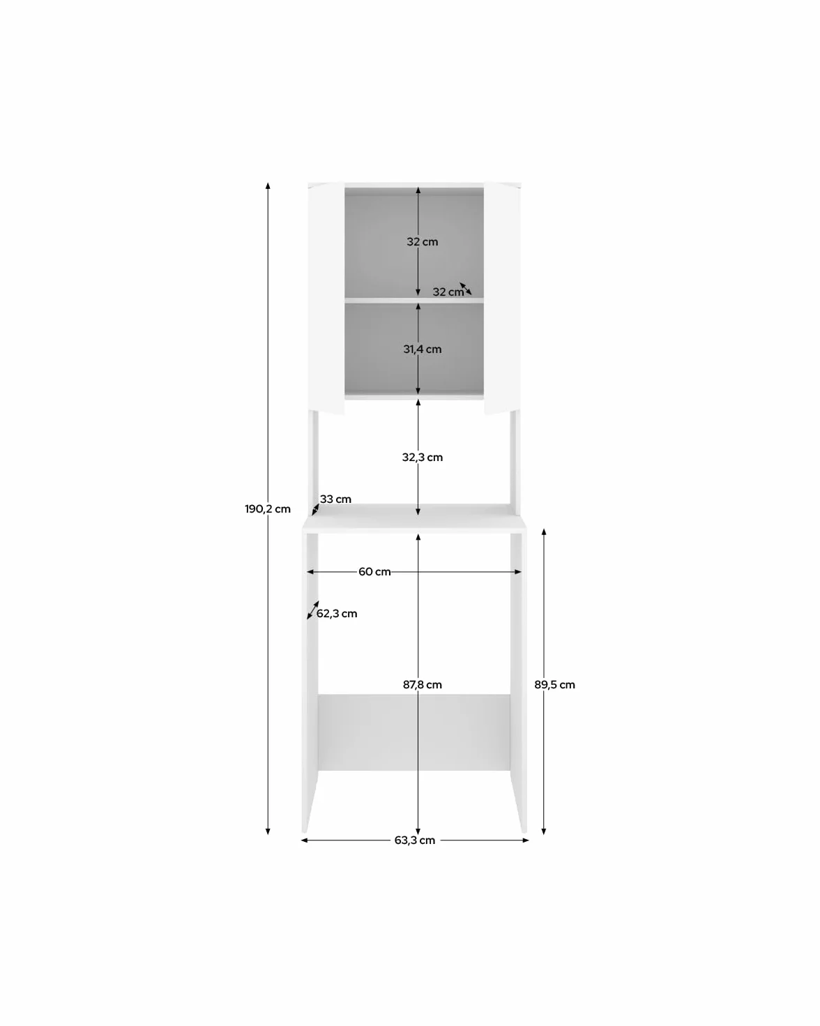 DEKIT - Mueble para Lavadora con ALTILLO 190x63,3x62cm - Blanco