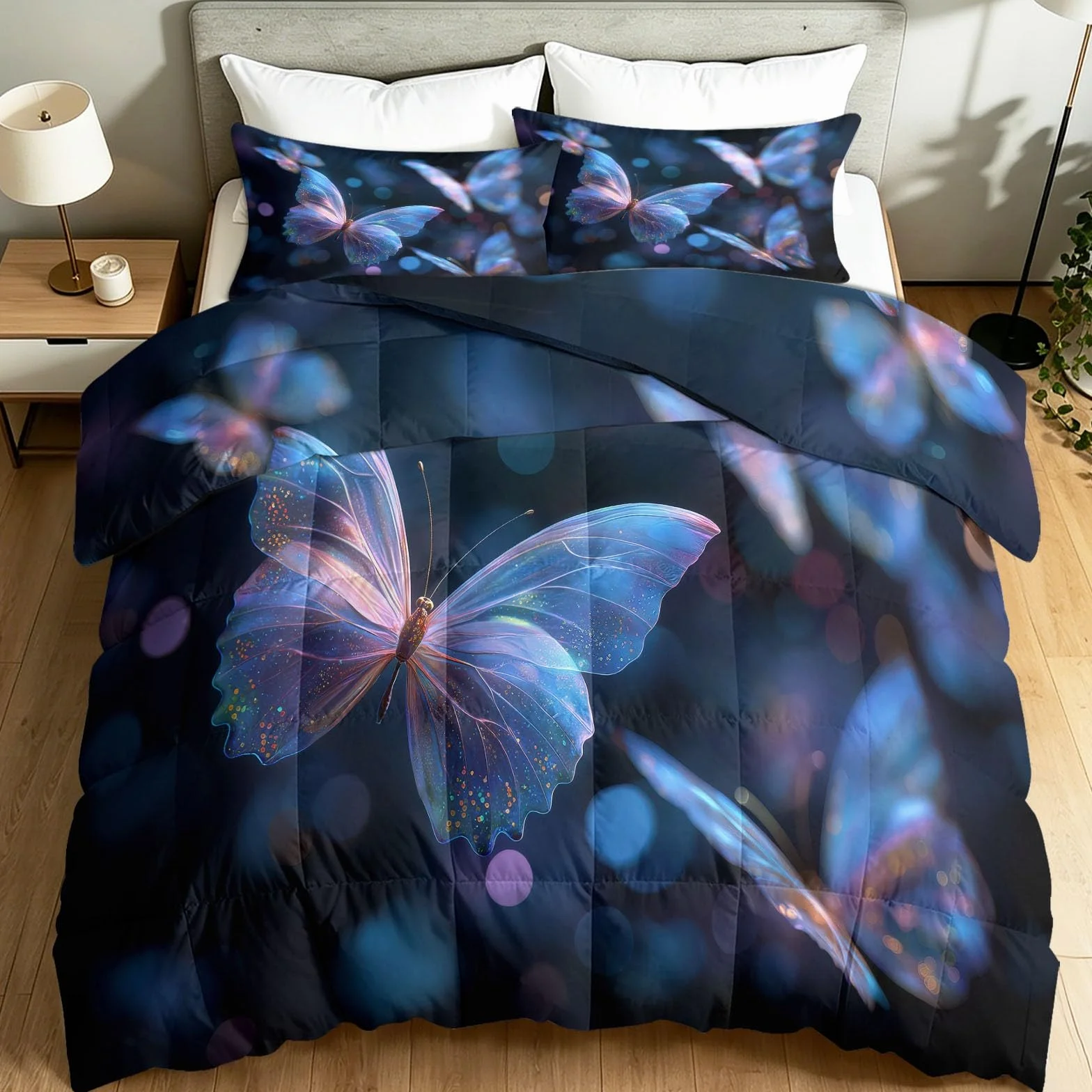 Edredón doble sin funda de edredón de 4,5 tog, edredón de verano con estampado de fantasía de insectos con funda de almohada a juego, mariposa brillante de ensueño, manta de verano ligera, lavable a