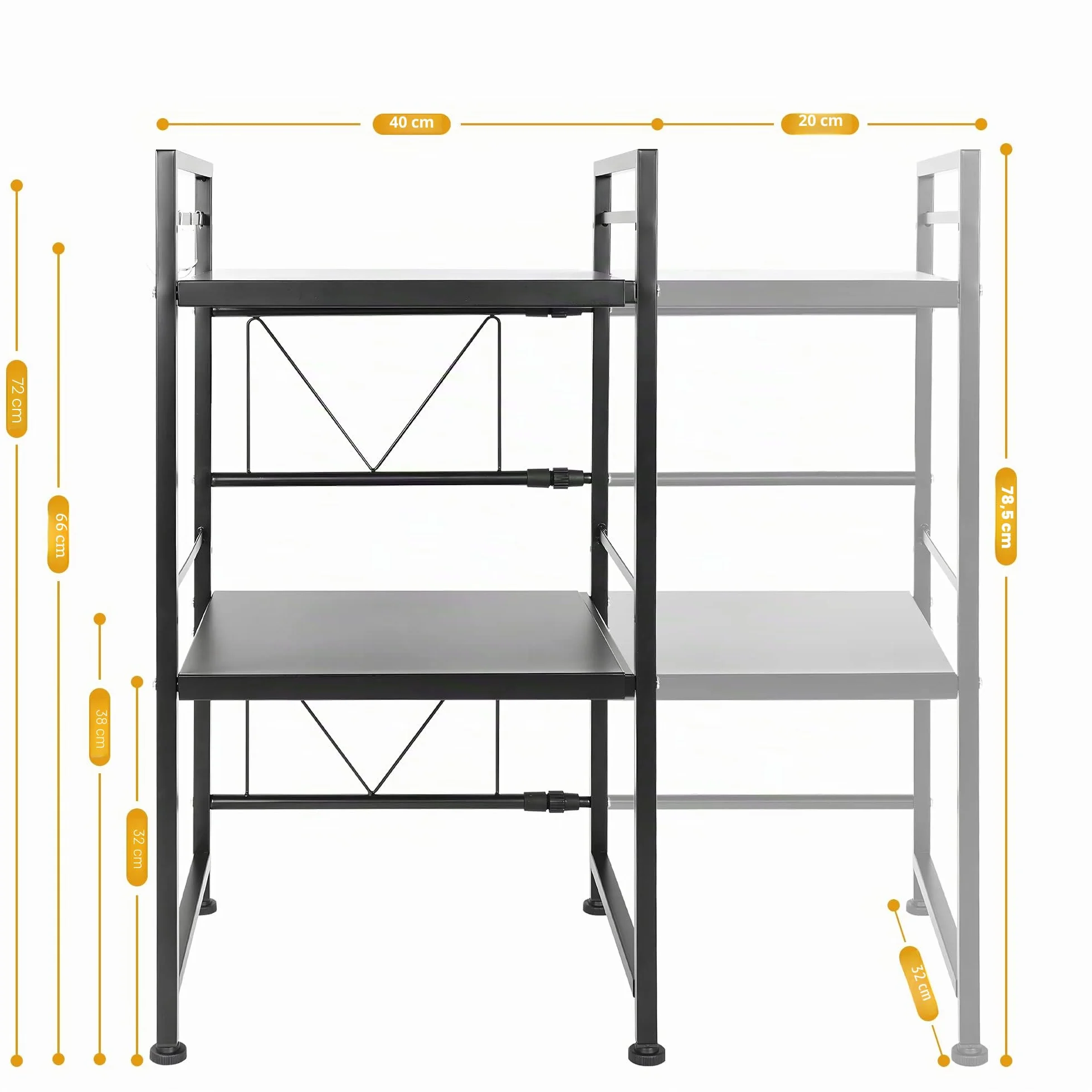 OUUTMEE Estantería expandible para microondas, estantería para microondas ajustable en altura de acero al carbono, organizador de mesa de cocina plegable para tostadora (negro de 3 niveles)