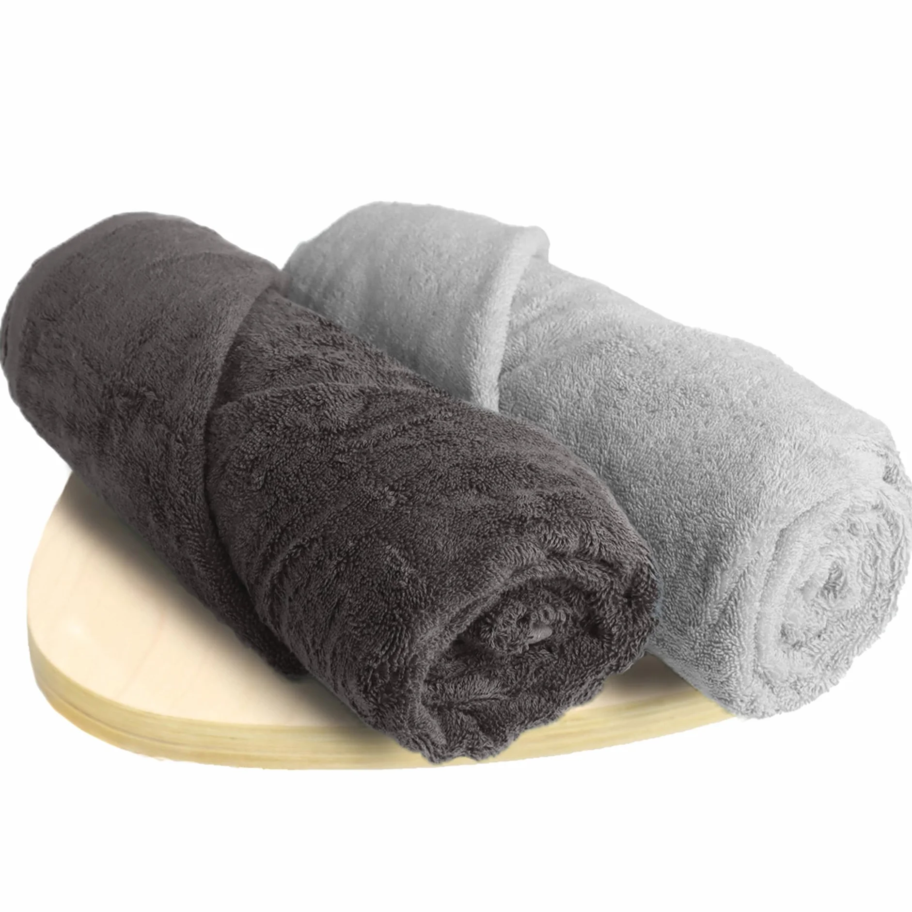 HEELIUM Toalla de baño de bambú, ultra absorbente, 3 veces más suave que las toallas de algodón, 140 x 70 cm, 600 g/m², paquete de 2, gris claro, gris